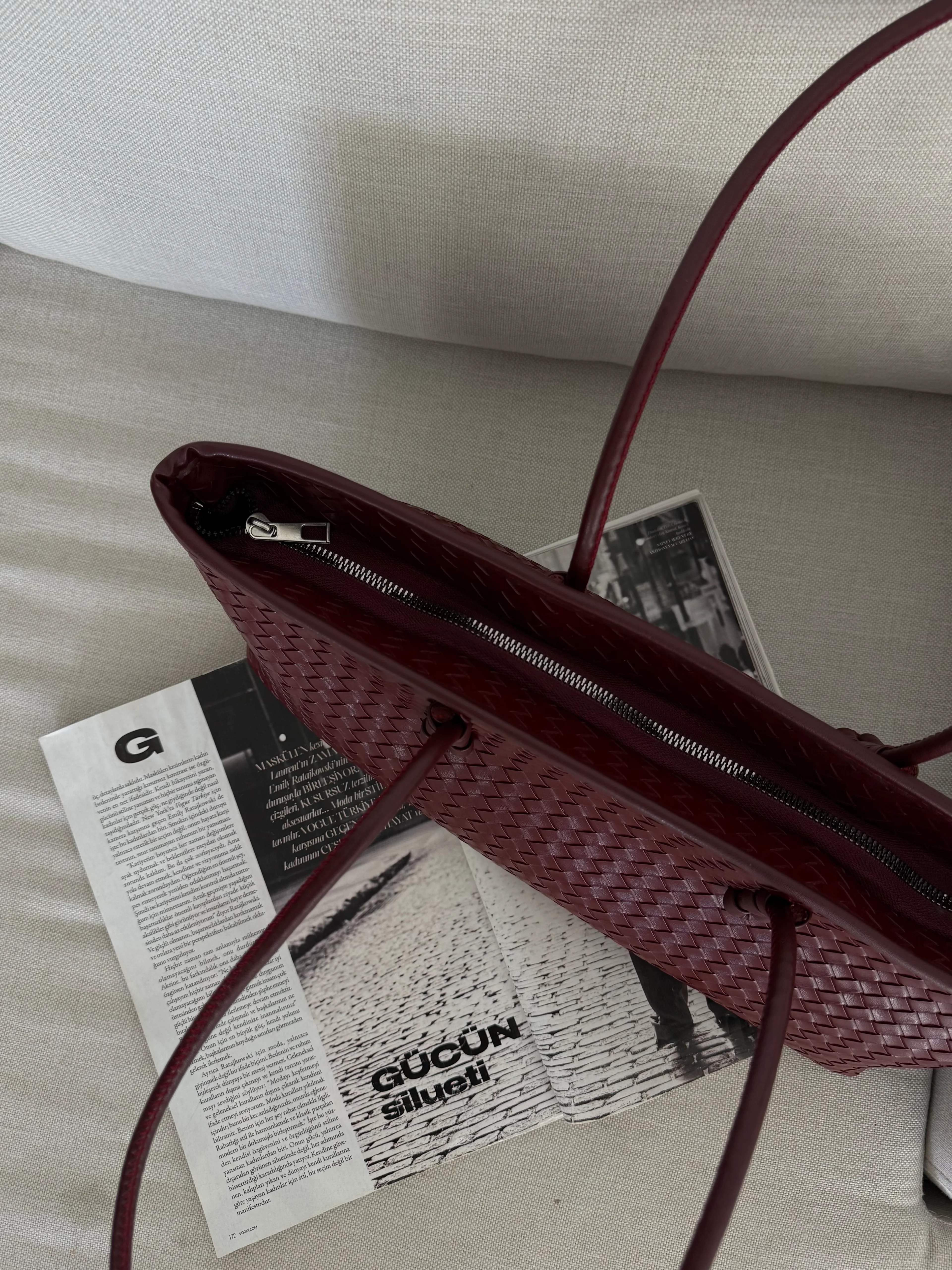 Örgü Desenli Tote Çanta Lizbon - Bordo