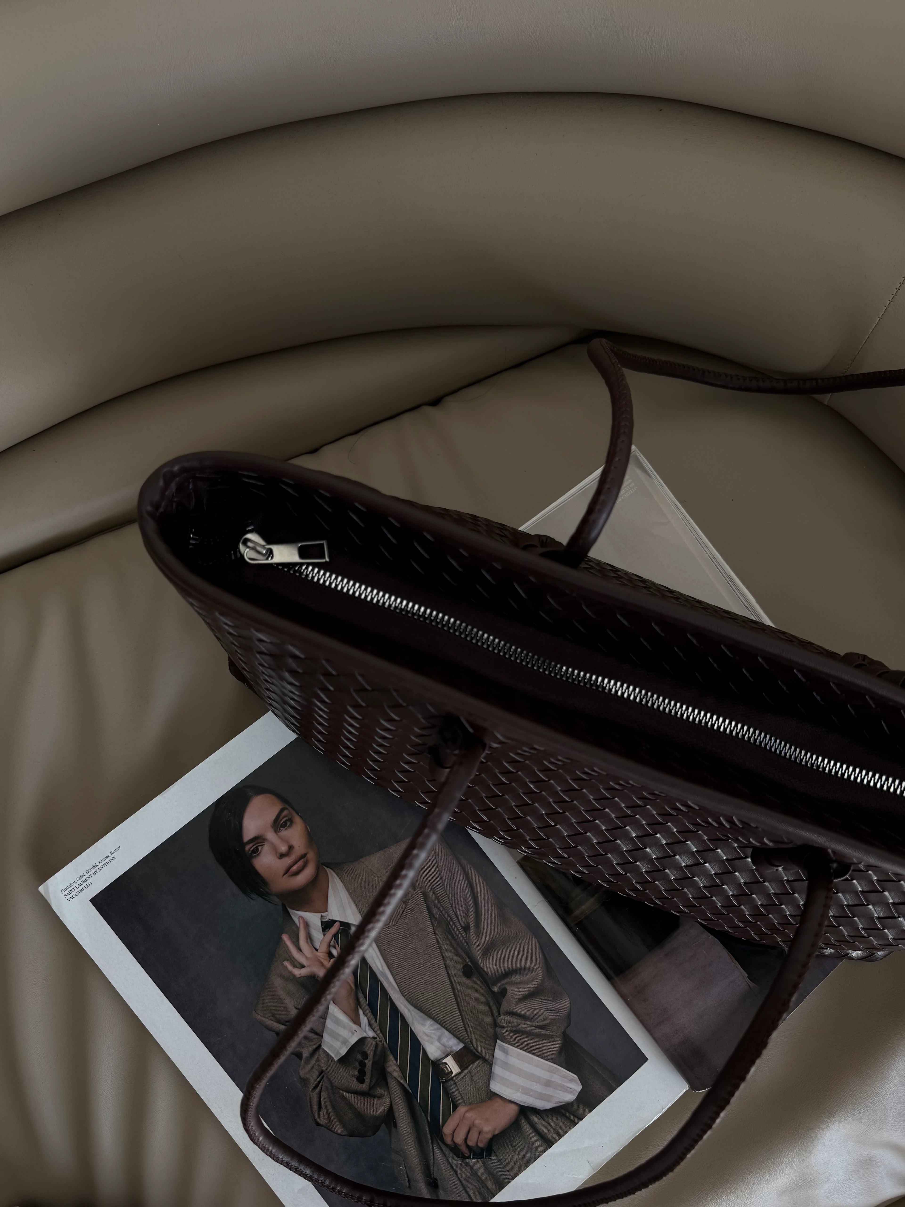 Örgü Desenli Tote Çanta Lizbon - Kahve