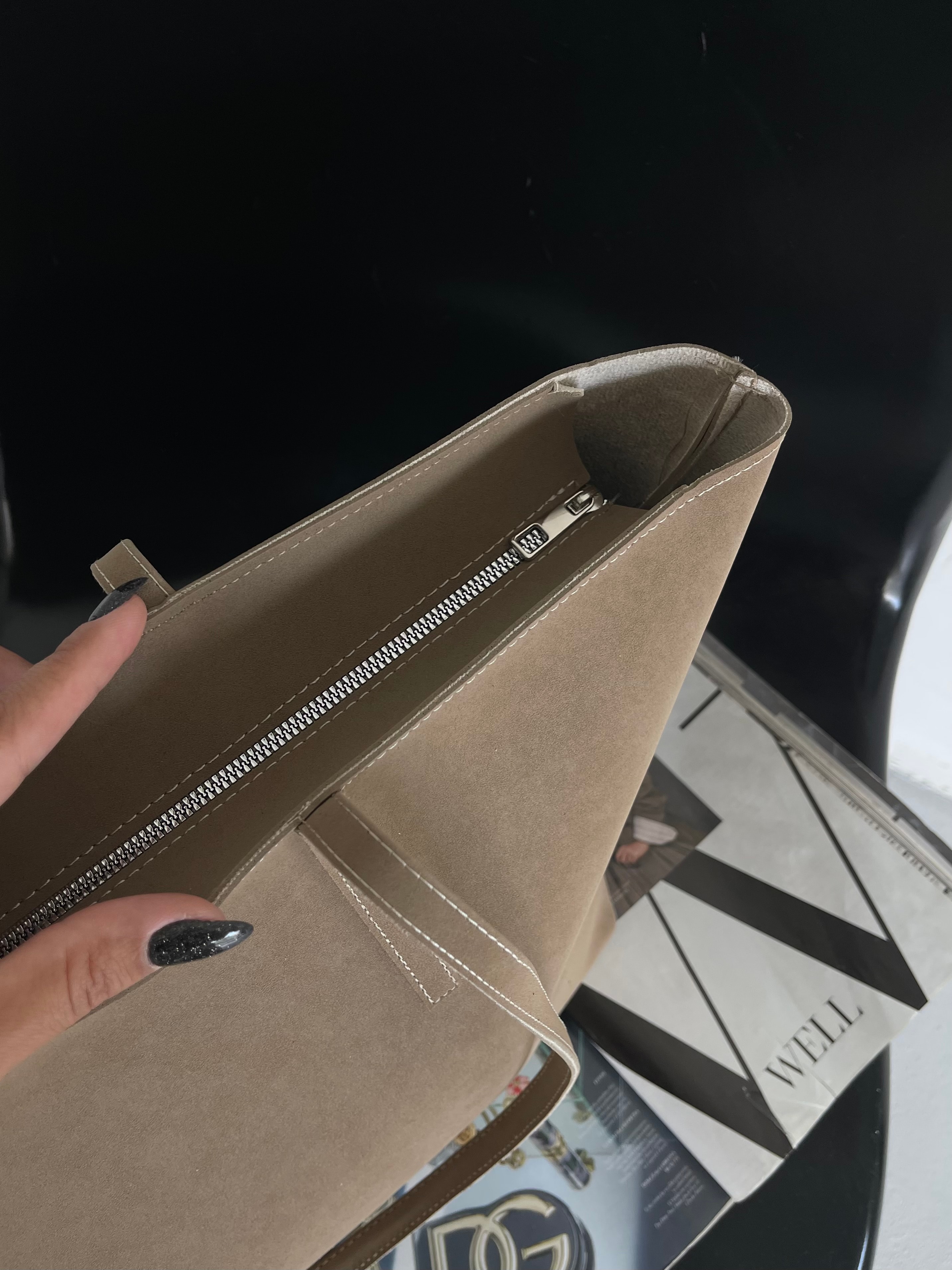 Kadın Fermuarlı Çift Saplı Shopper Omuz Çantası Sable - Vizon Süet