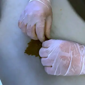 Tepsi Su Böreği üretiminde el ile yaprak sarma