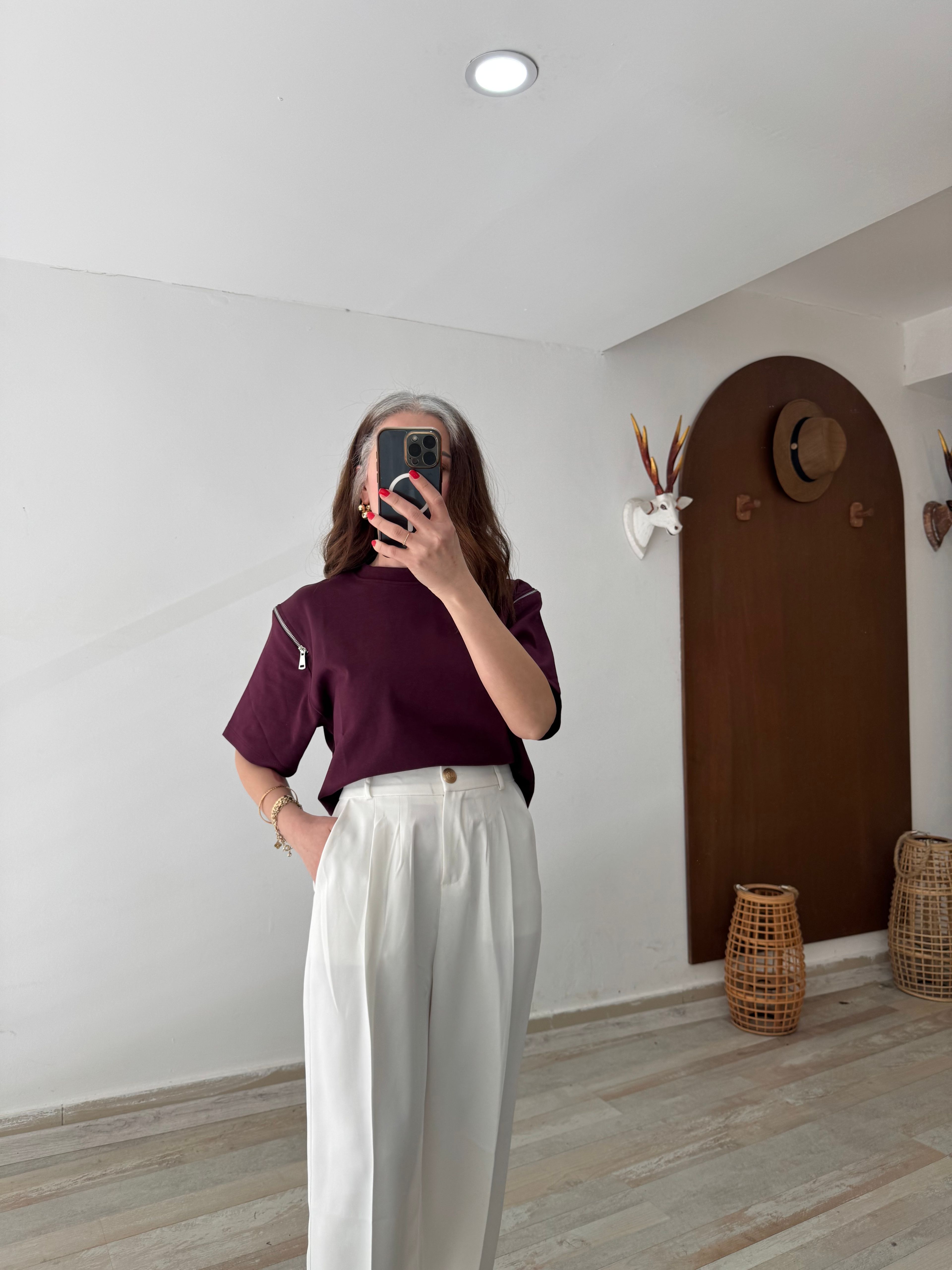 Bordo Omzu Fermuar Detay Basic