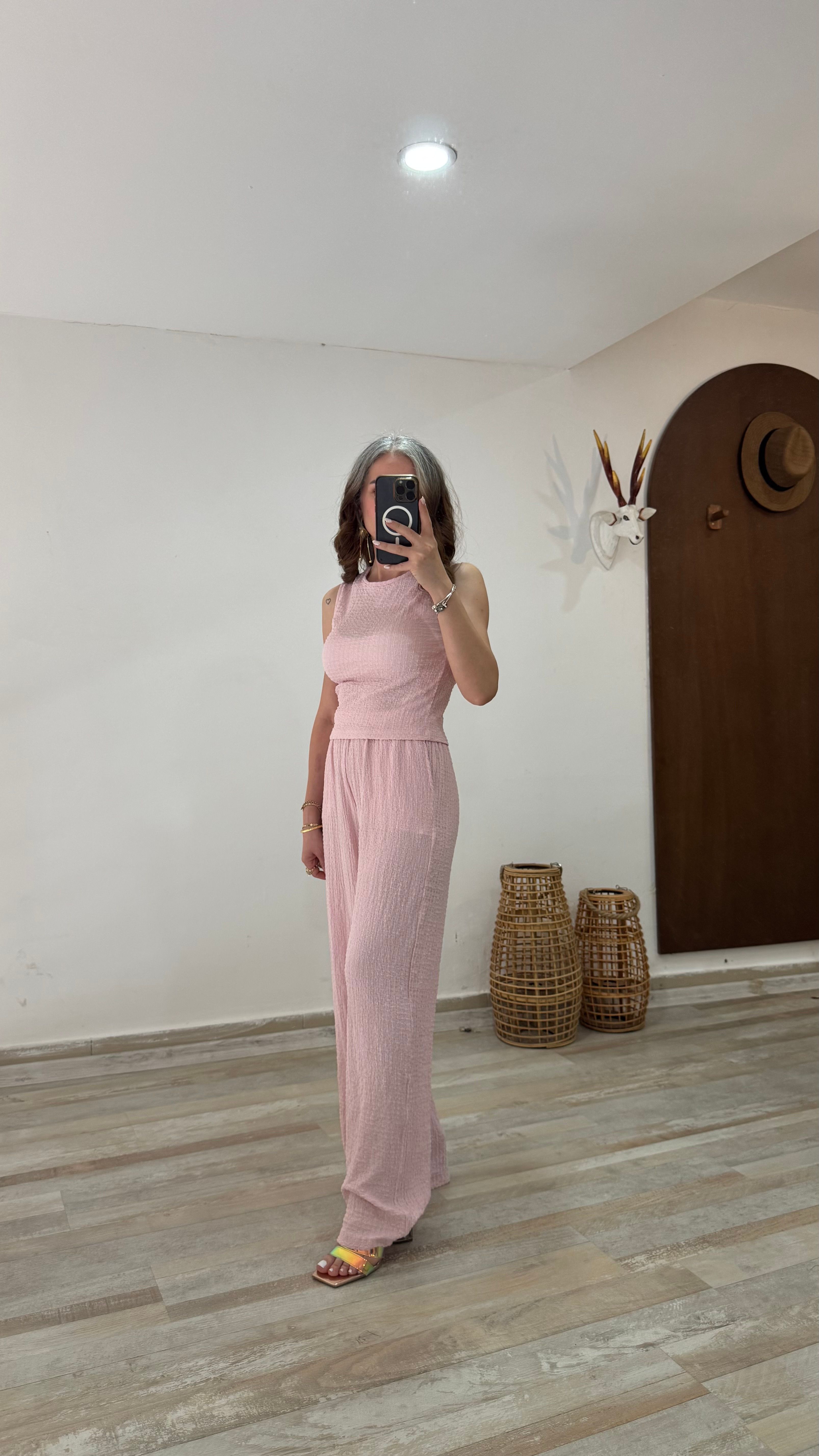 Pembe Renk Bürümcük Kumaş Takım