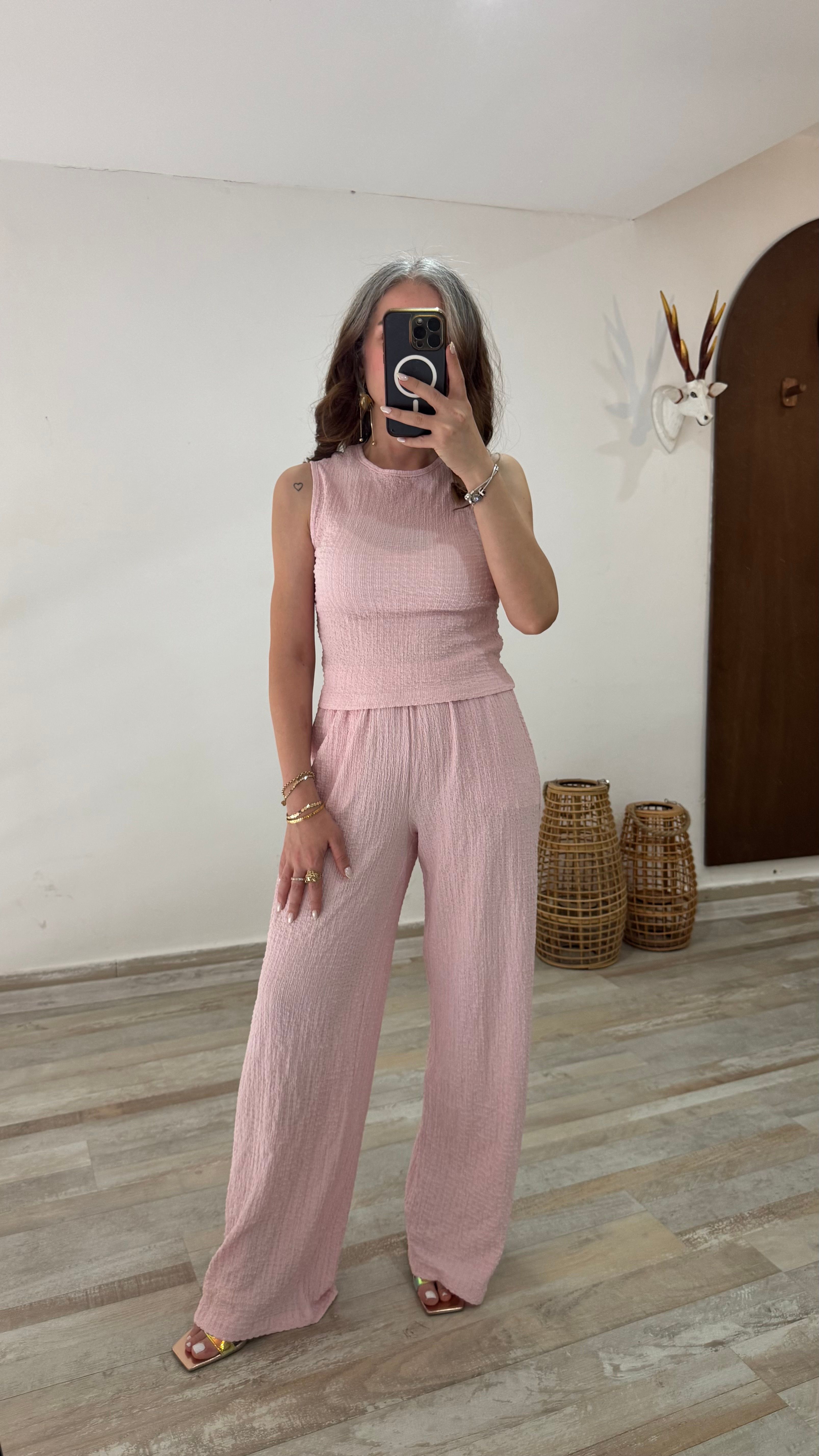 Pembe Renk Bürümcük Kumaş Takım