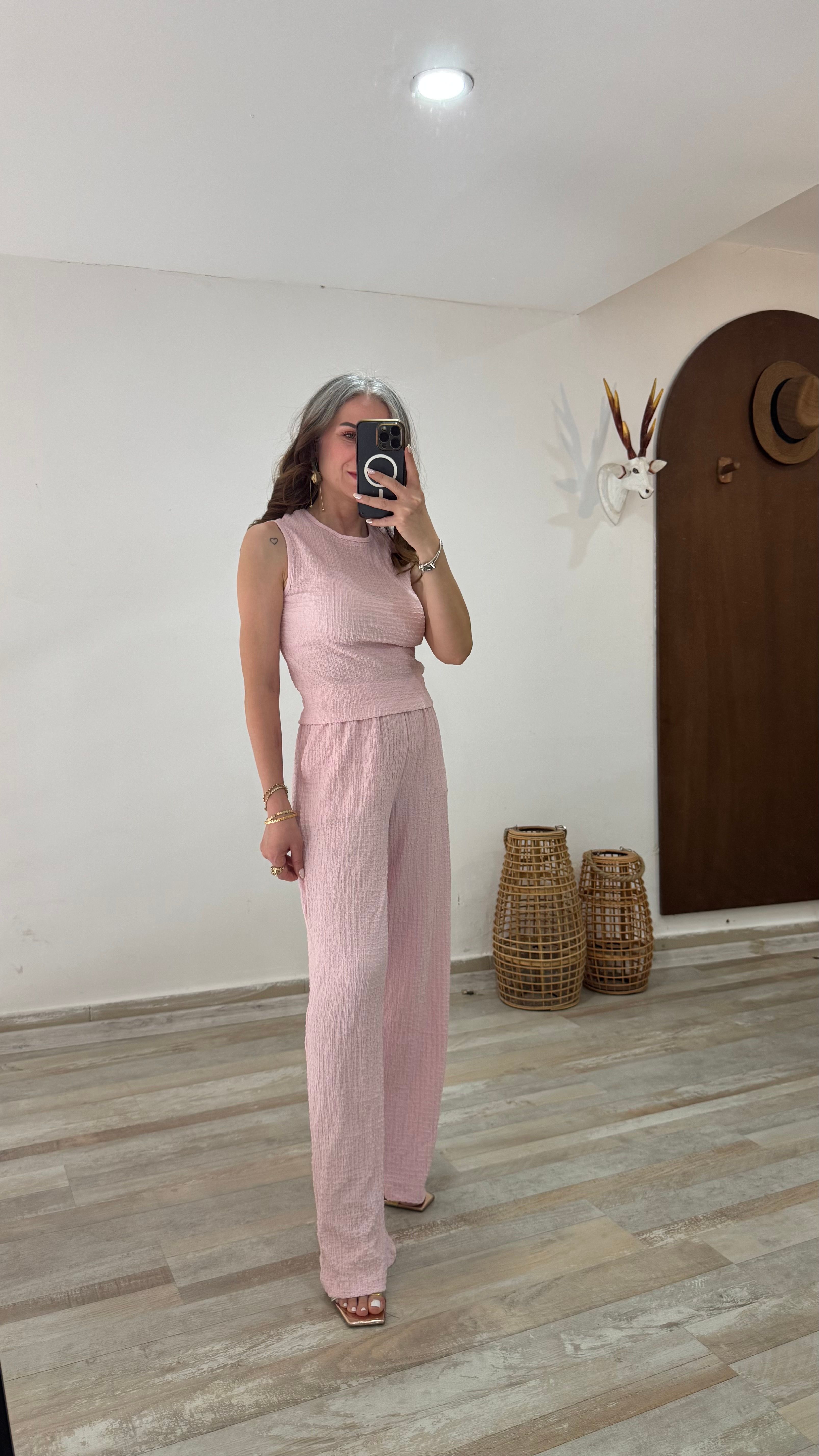 Pembe Renk Bürümcük Kumaş Takım