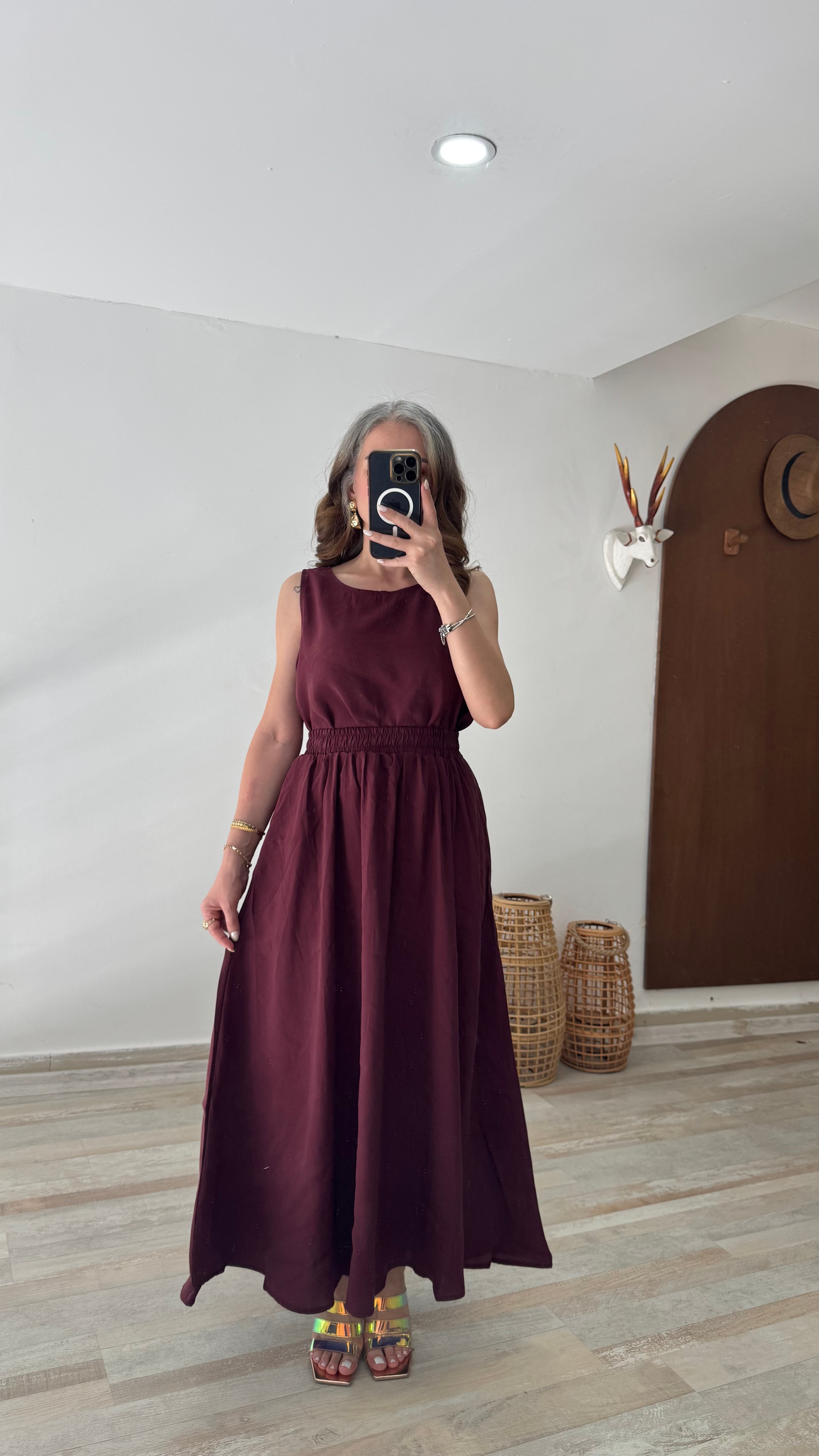 Bordo Tensel Kumaş Etekli Takım