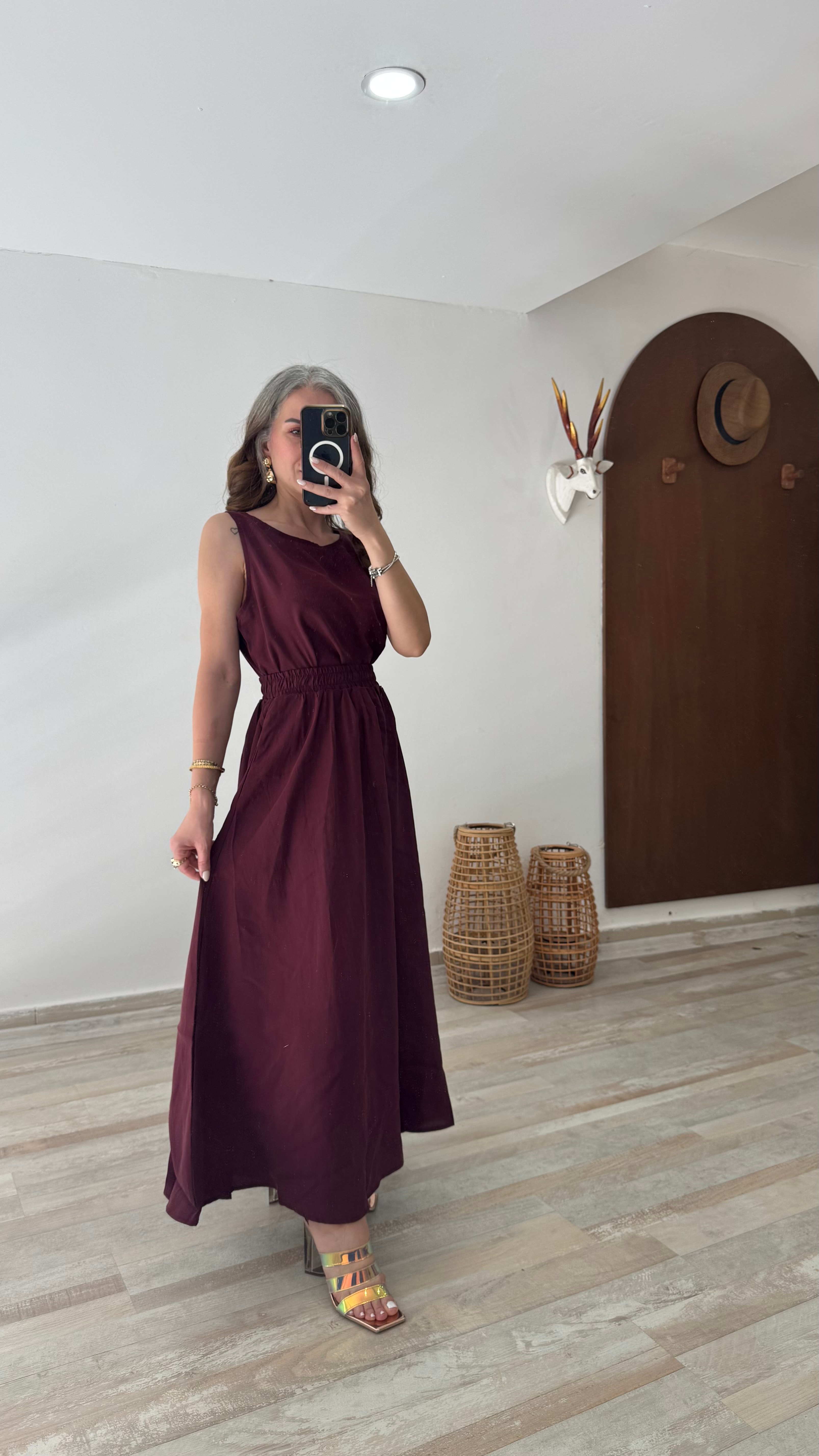 Bordo Tensel Kumaş Etekli Takım