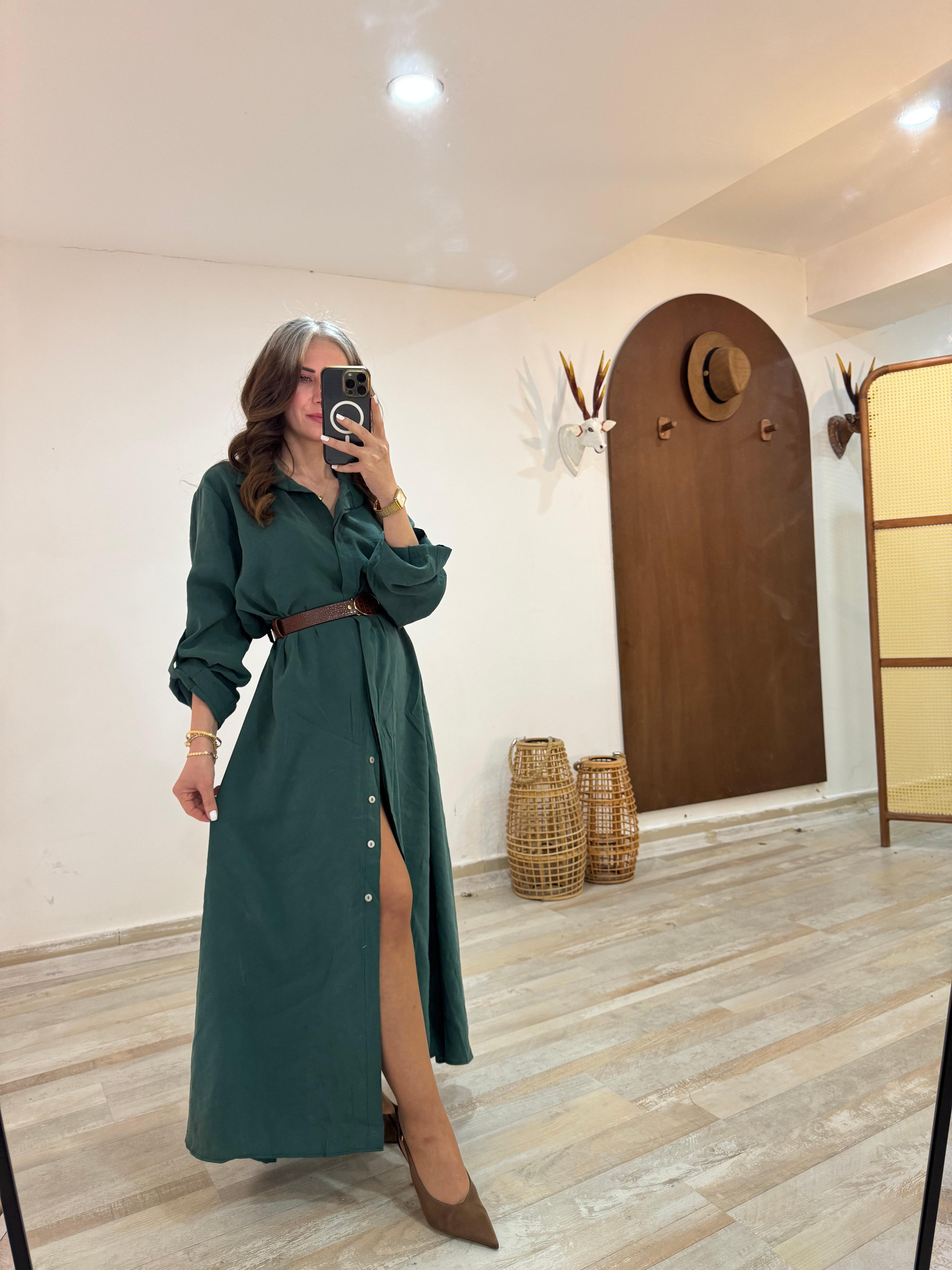 Yeşil Tensel Kumaş Elbise