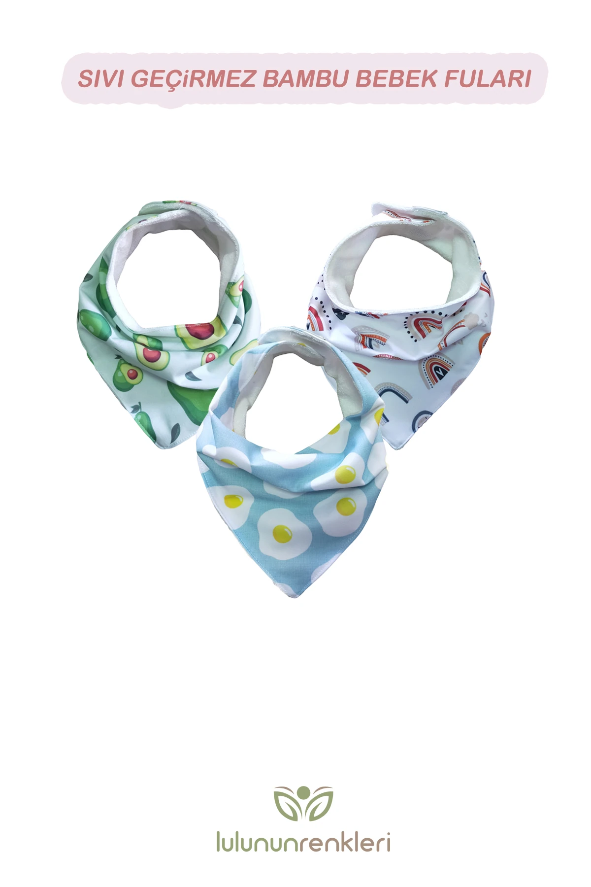 Sıvı geçirmez %100 bambu bebek salya fuları/ çift taraflı mama önlüğü 3'lü paket