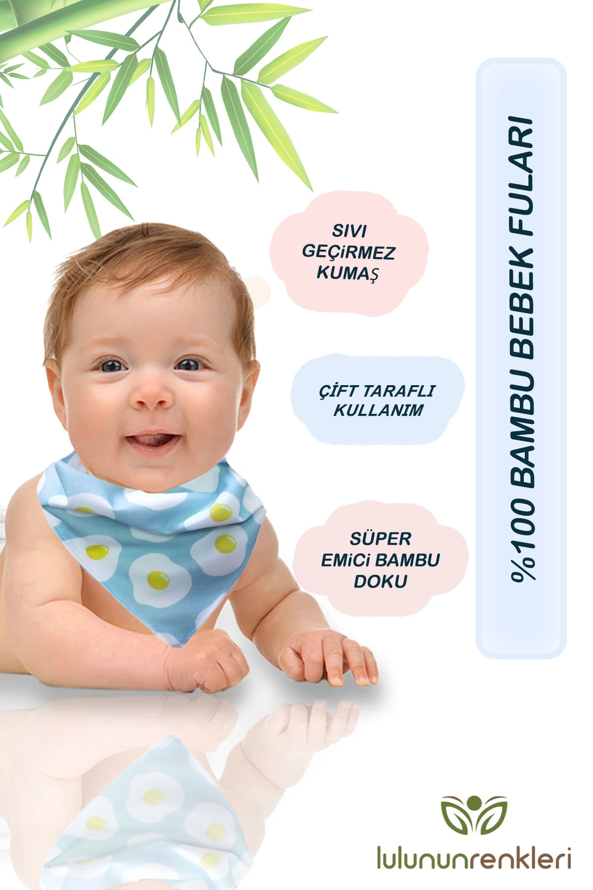 Sıvı geçirmez %100 bambu bebek salya fuları/ çift taraflı mama önlüğü 3'lü paket