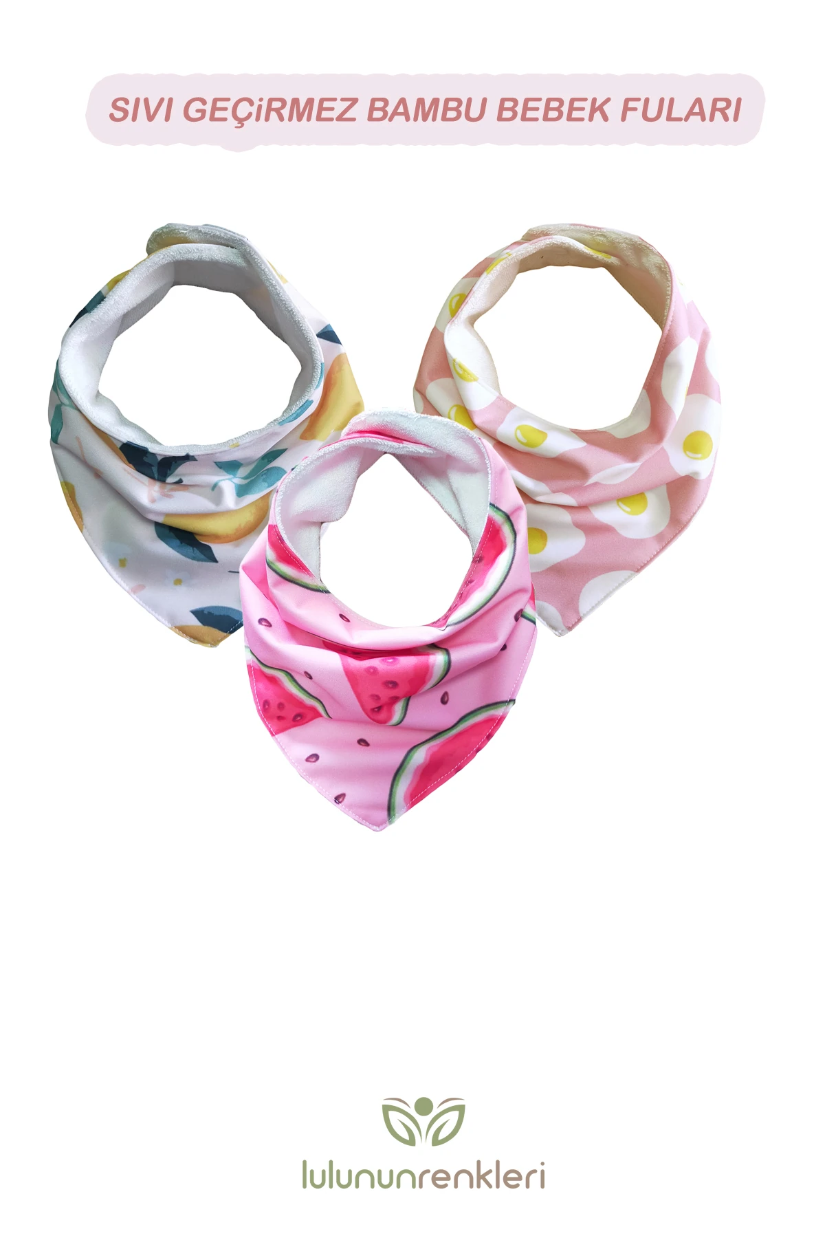 Kız bebek %100 bambu sıvı geçirmez salya fuları/ mama önlüğü 3'lü paket