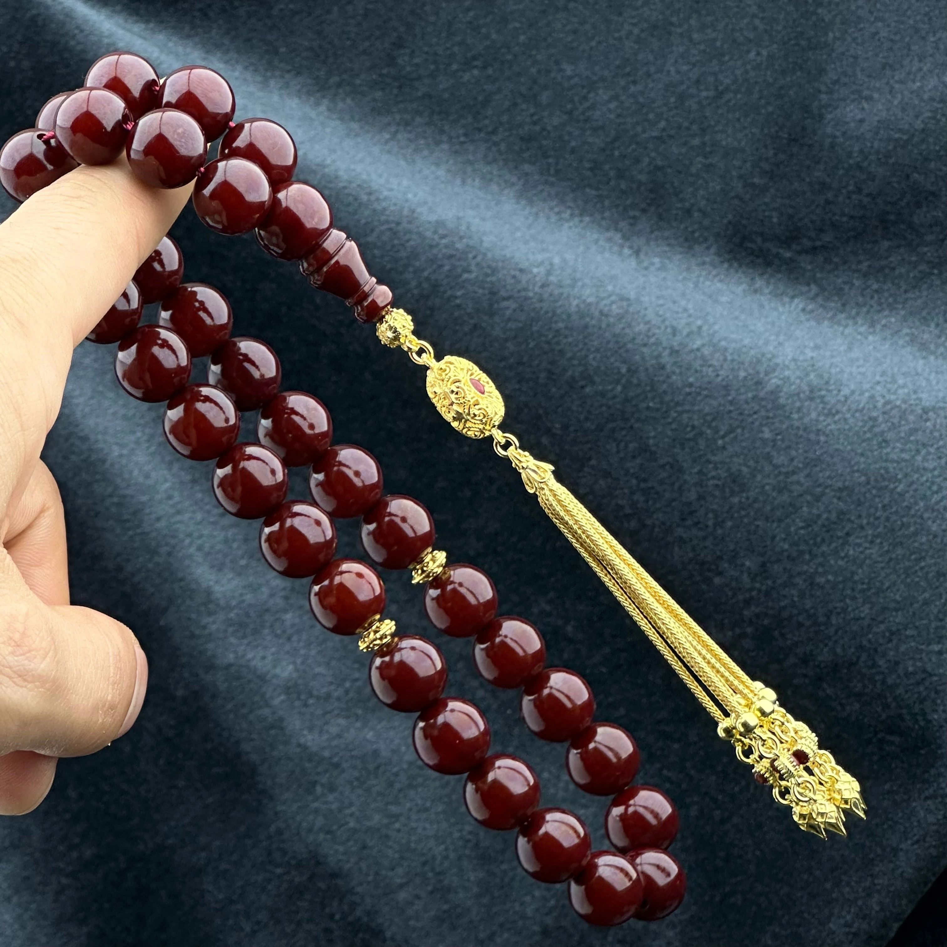 Osmanlı Torunu Vişne Sıkma Kehribar - Ağır 925 Ayar Gümüş Püskül