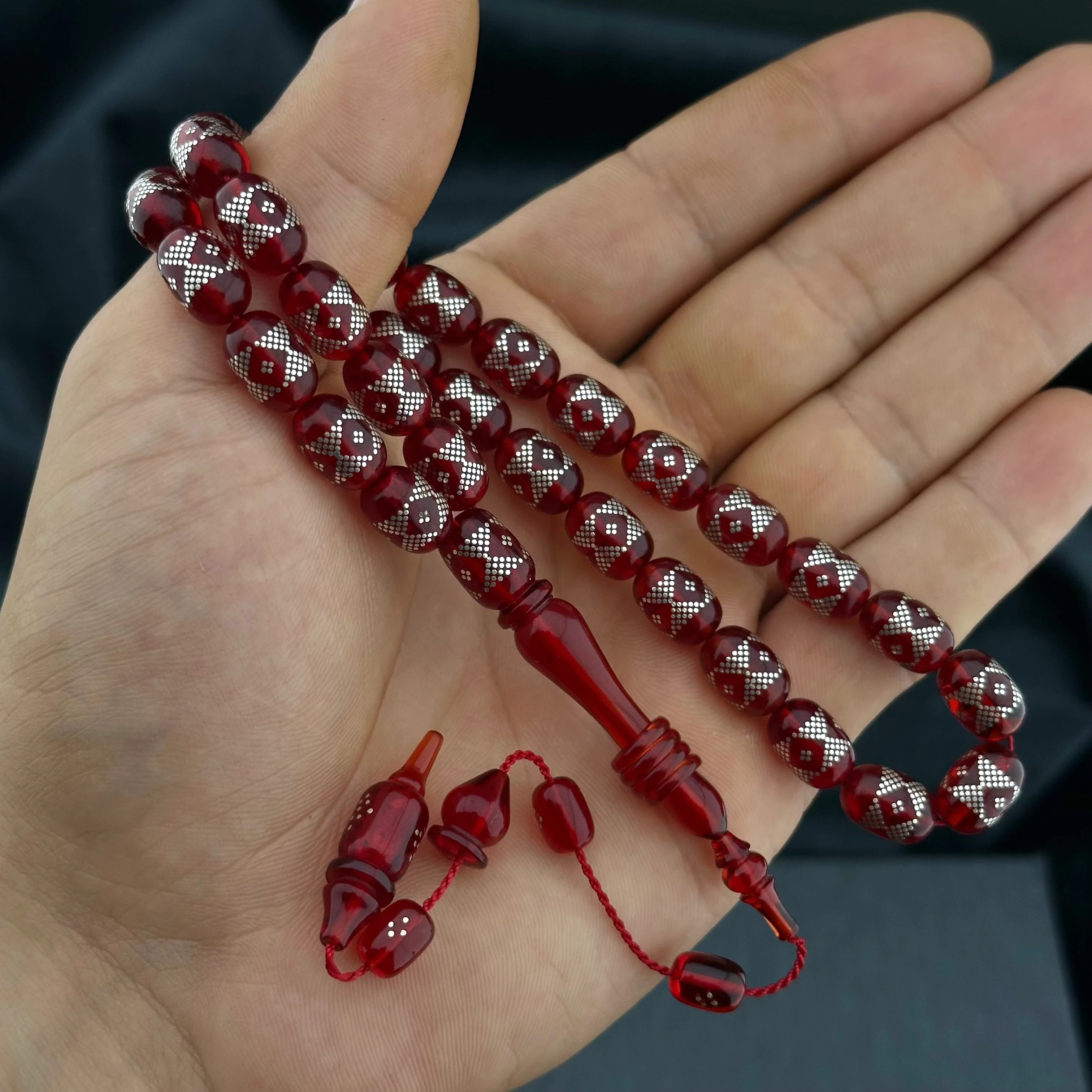 Yoğun Gümüş İşlemeli Ateş Kehribar 