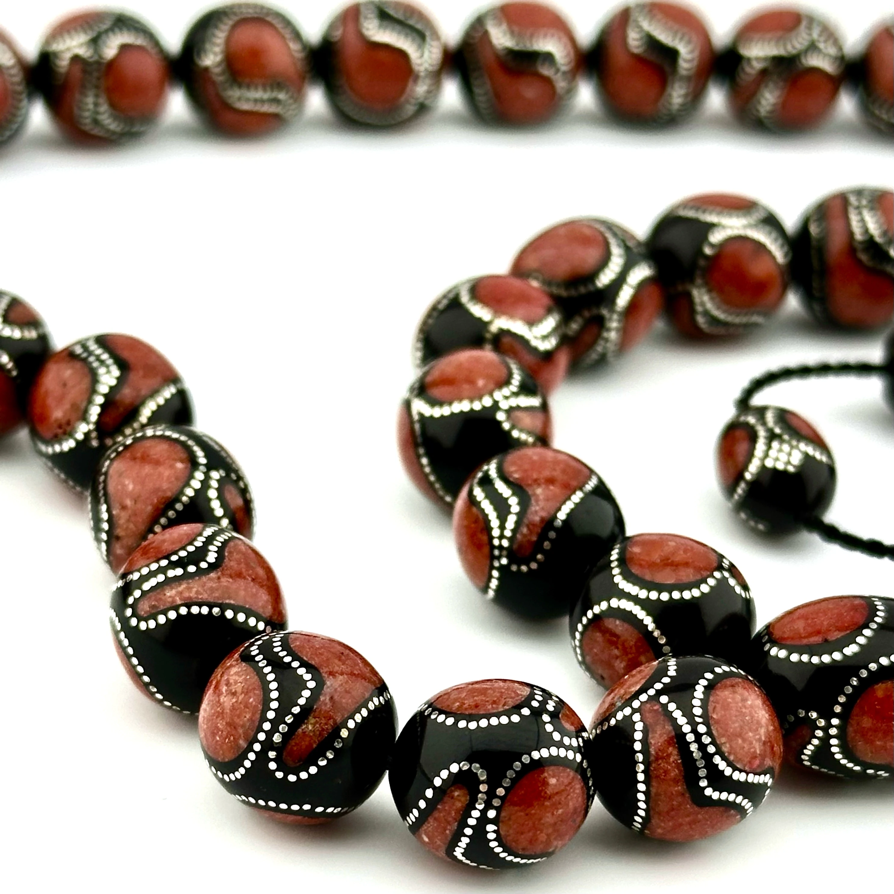 Premium Rosary Mercan Ve Gümüş İşlemeli Kuka Tesbih