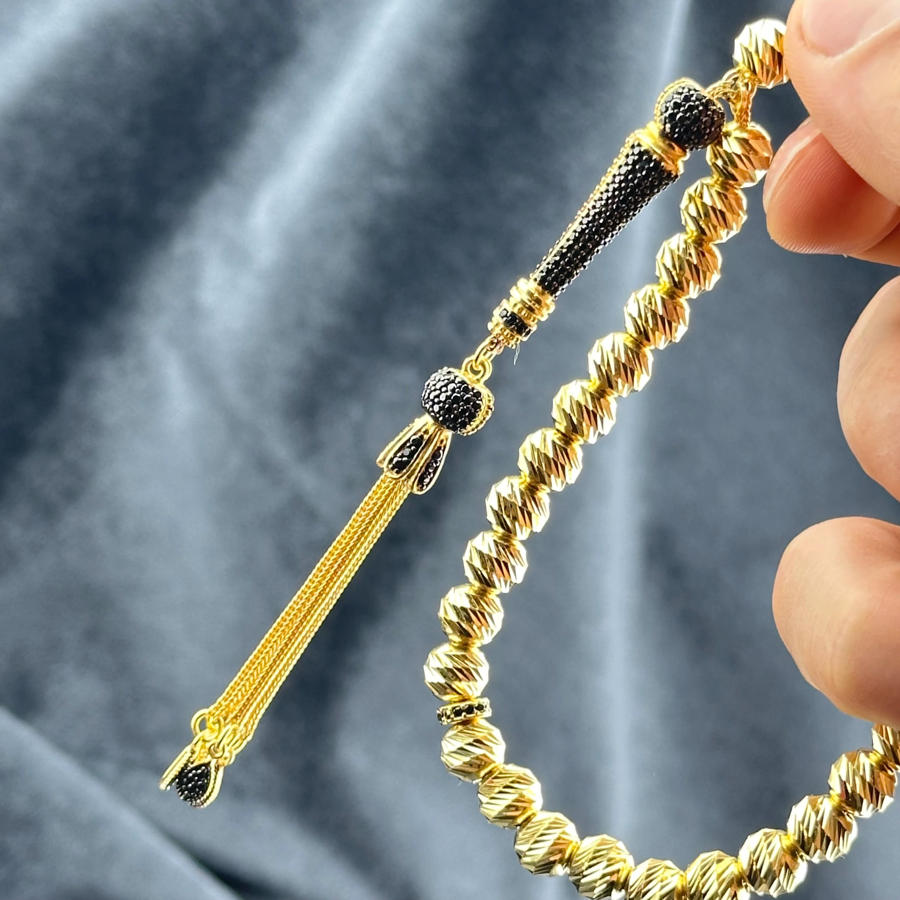 Diamond Class Altın Kaplama Taş Süslemeli 925 Ayar Gümüş Tesbih