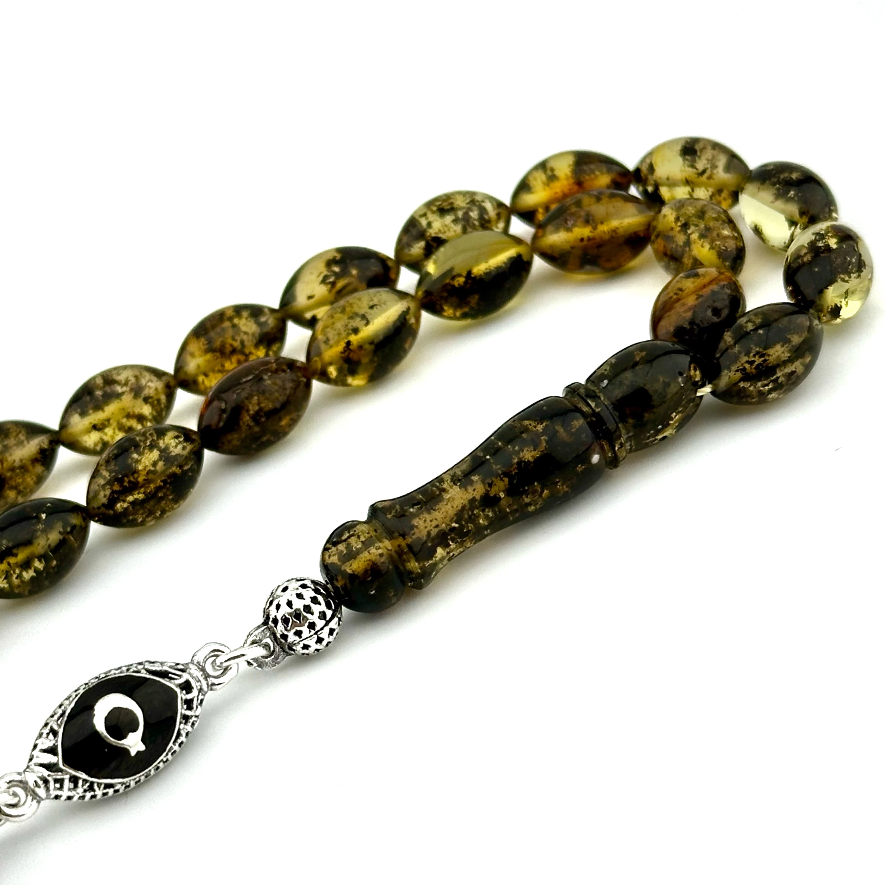 Fossil Amber - Gümüş Püskülüyle Doğal Damla Kehribar 