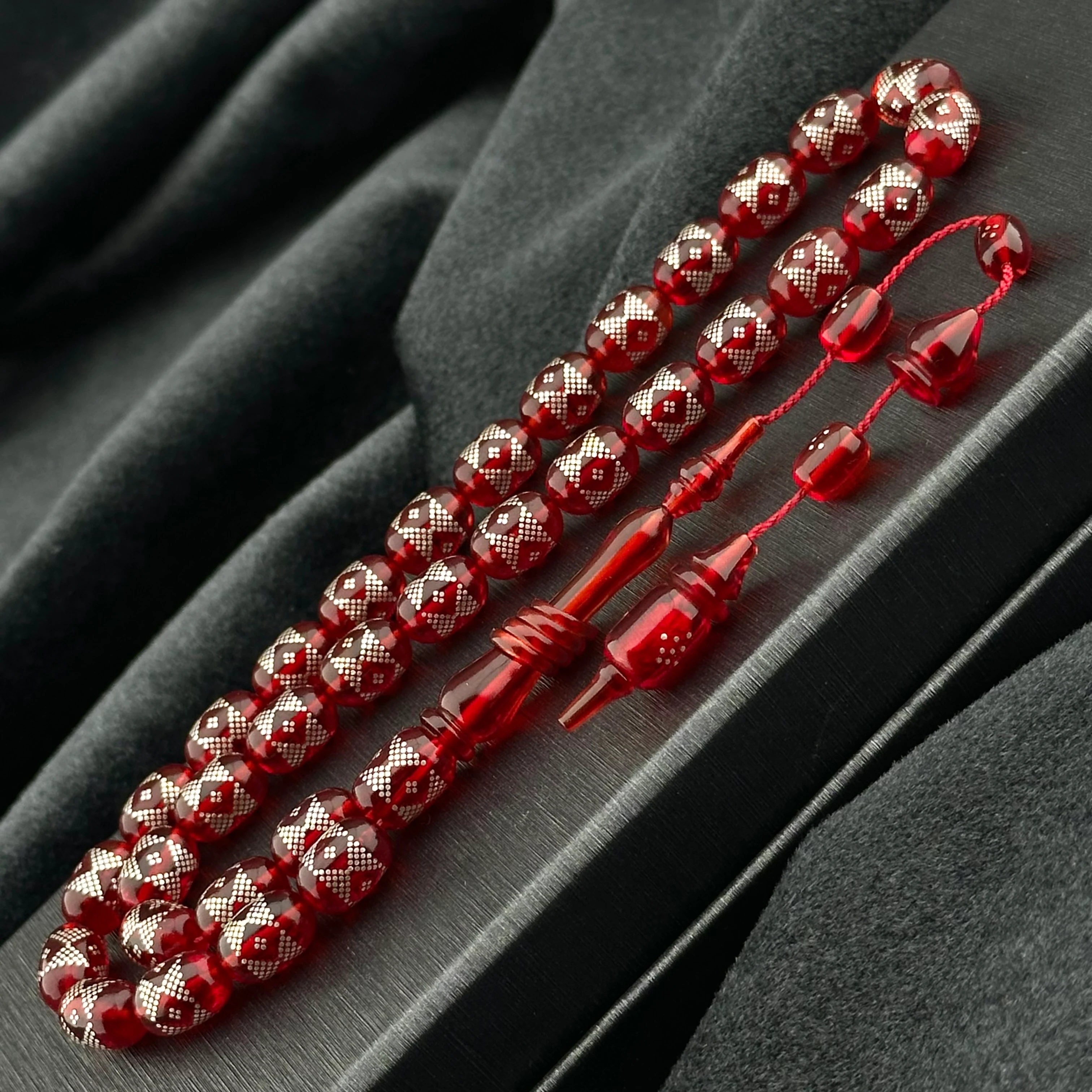 Yoğun Gümüş İşlemeli Ateş Kehribar 