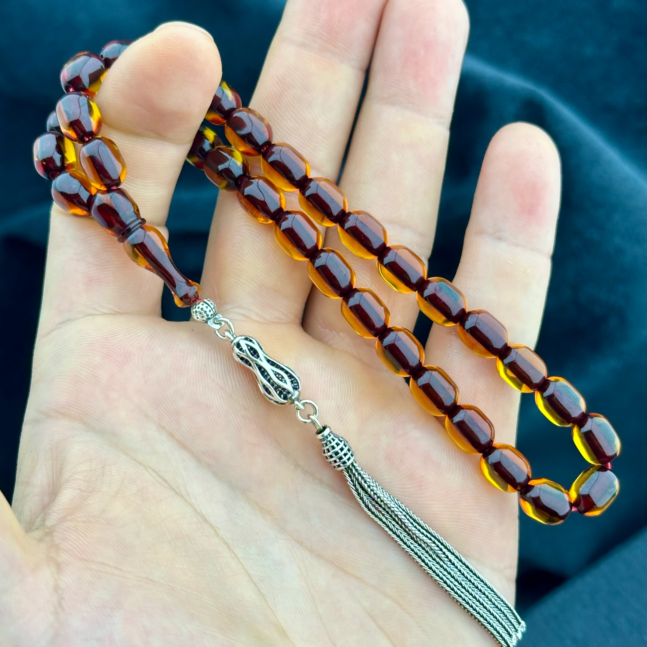 Havşa Delik Gümüş Püsküllü Ateş Kehribar 