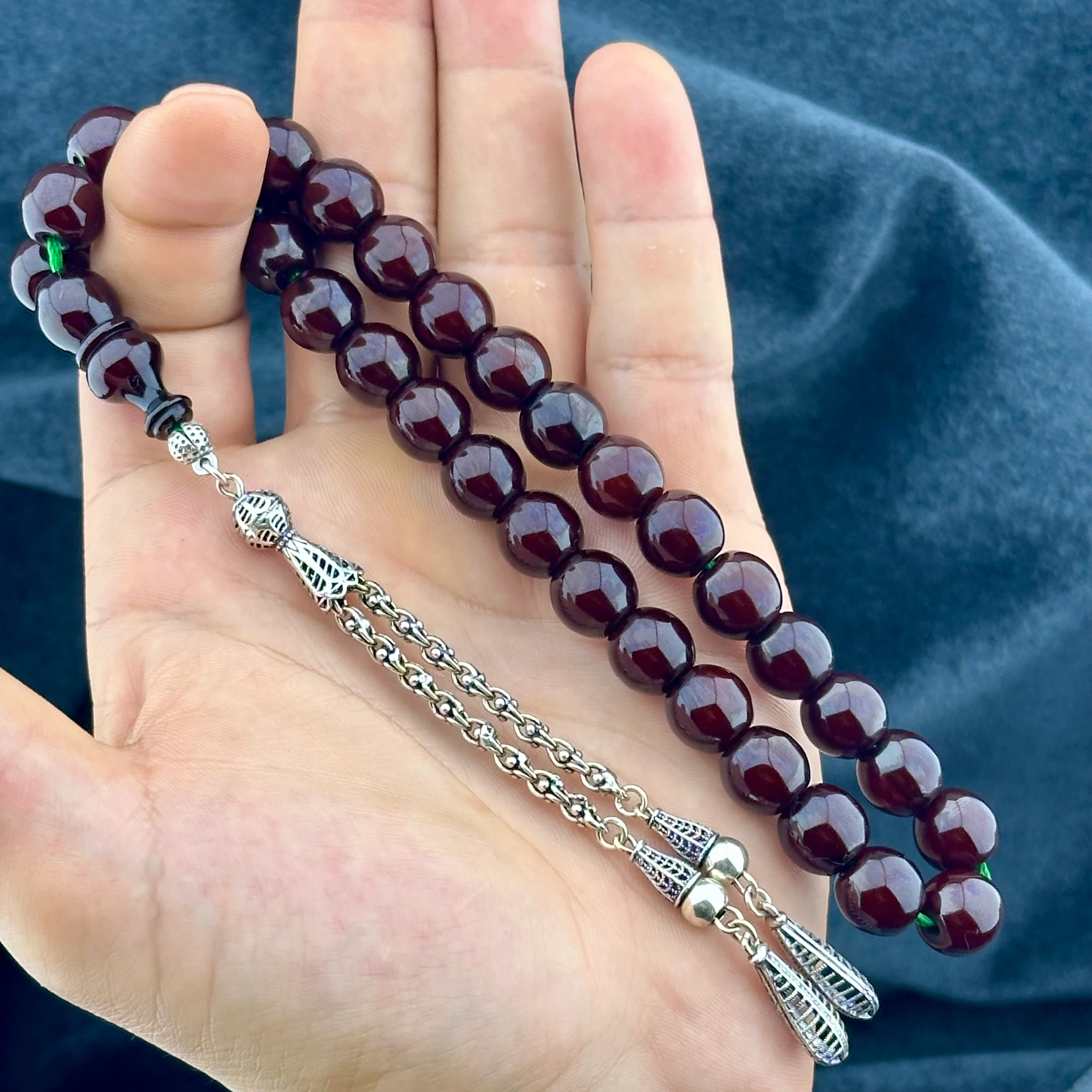 Ağır Gümüş Püsküllü Vişne Sıkma Kehribar 