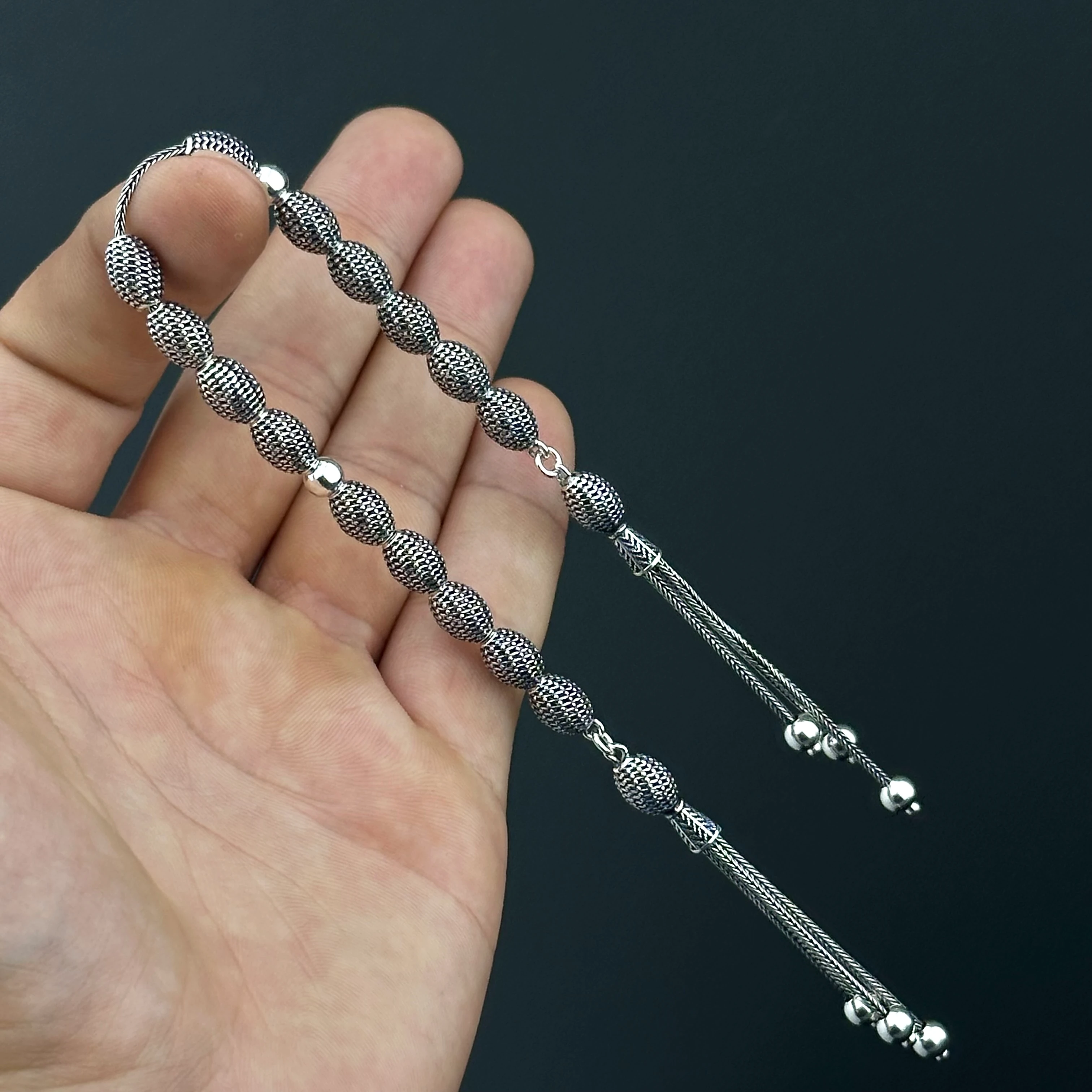 Fizyon İşçiliği İle 925 Ayar Gümüş Zaza Tesbih