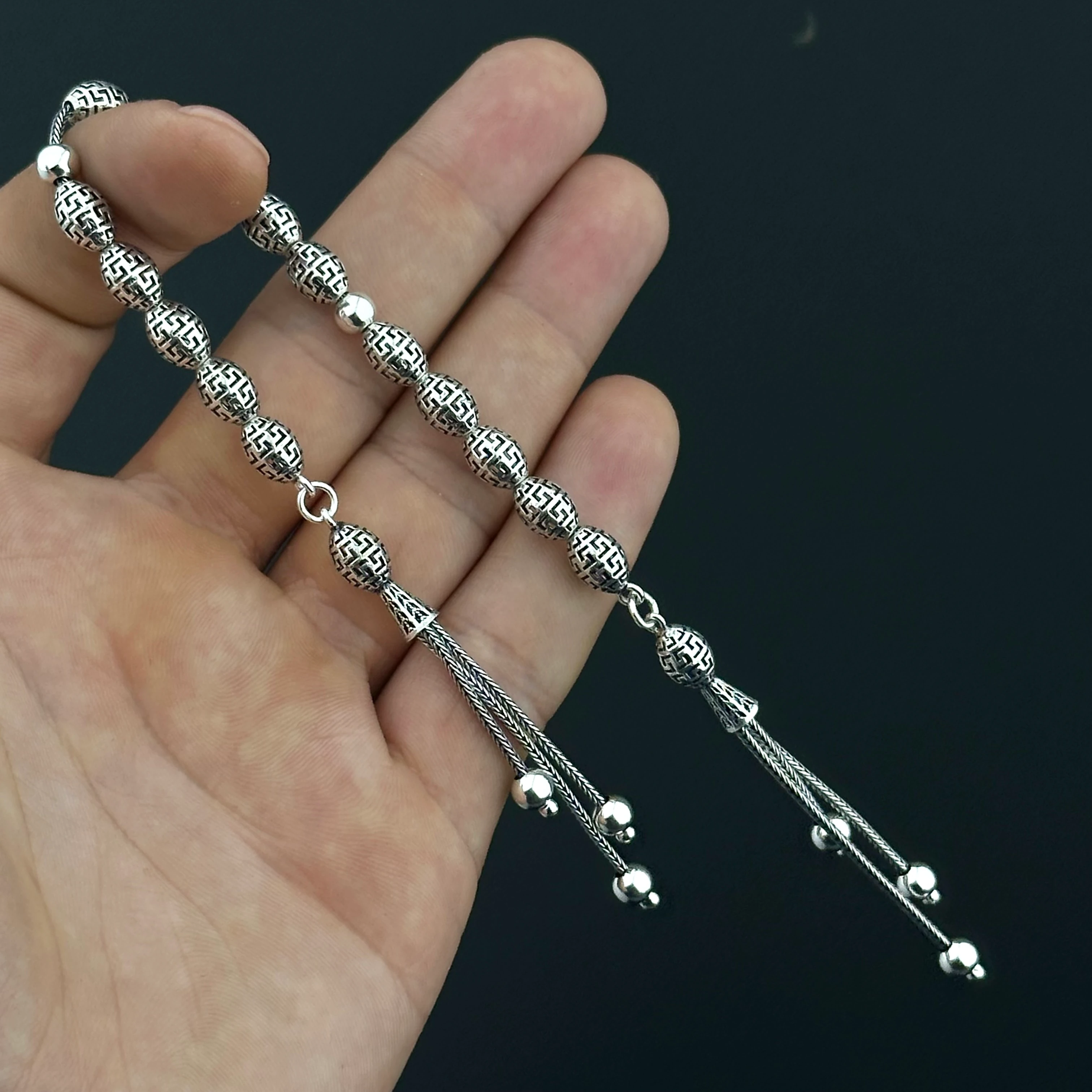 Fizyon İşçiliği İle 925 Ayar Gümüş Zaza Tesbih