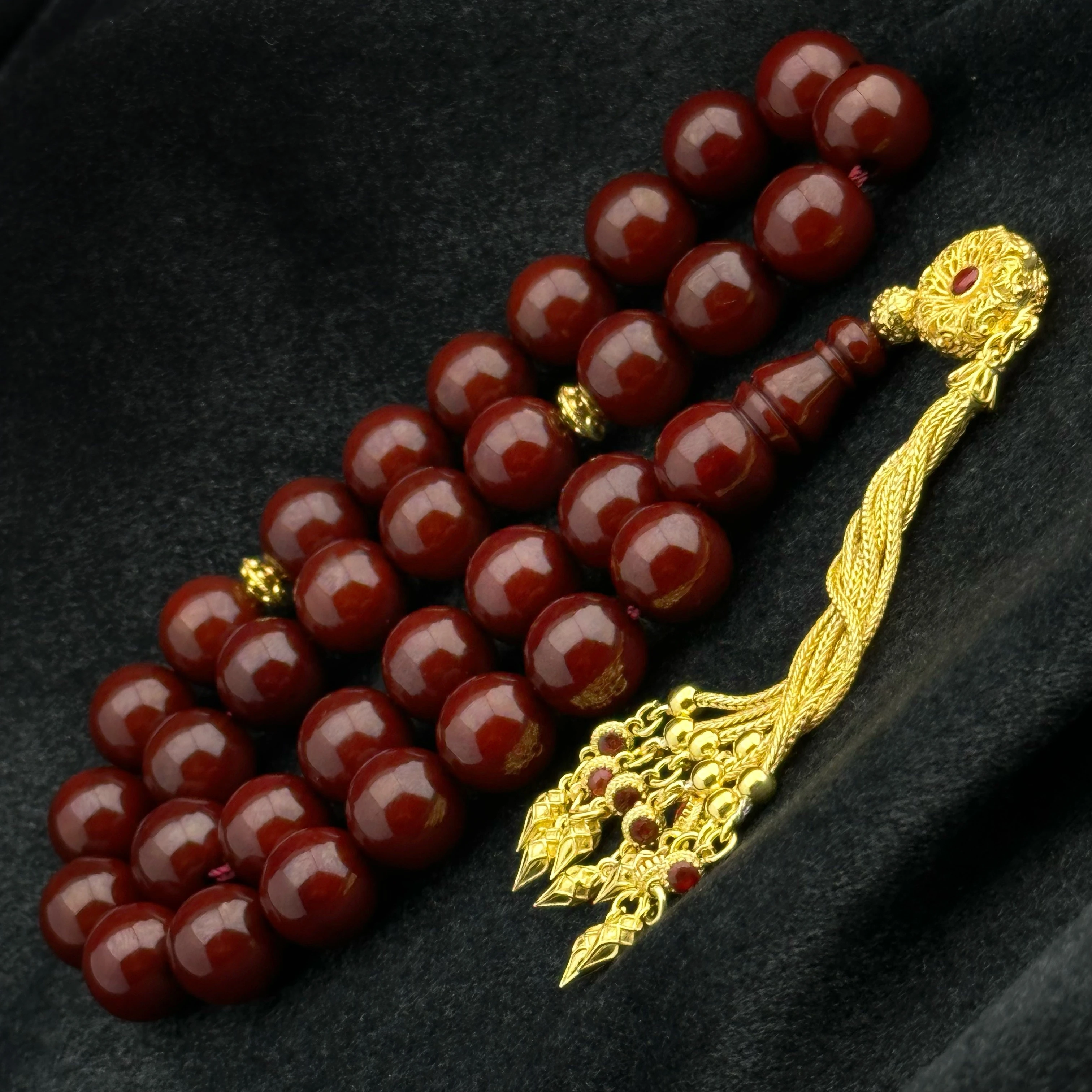 Osmanlı Torunu Vişne Sıkma Kehribar - Ağır 925 Ayar Gümüş Püskül