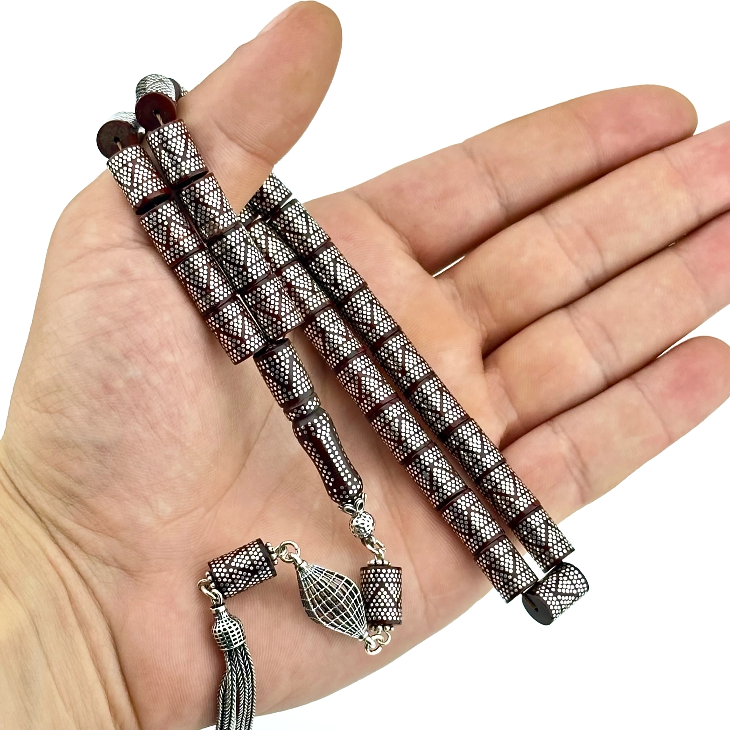 Erzurum Gümüş İşlemeli Kuka Tesbih - Kesme Model 