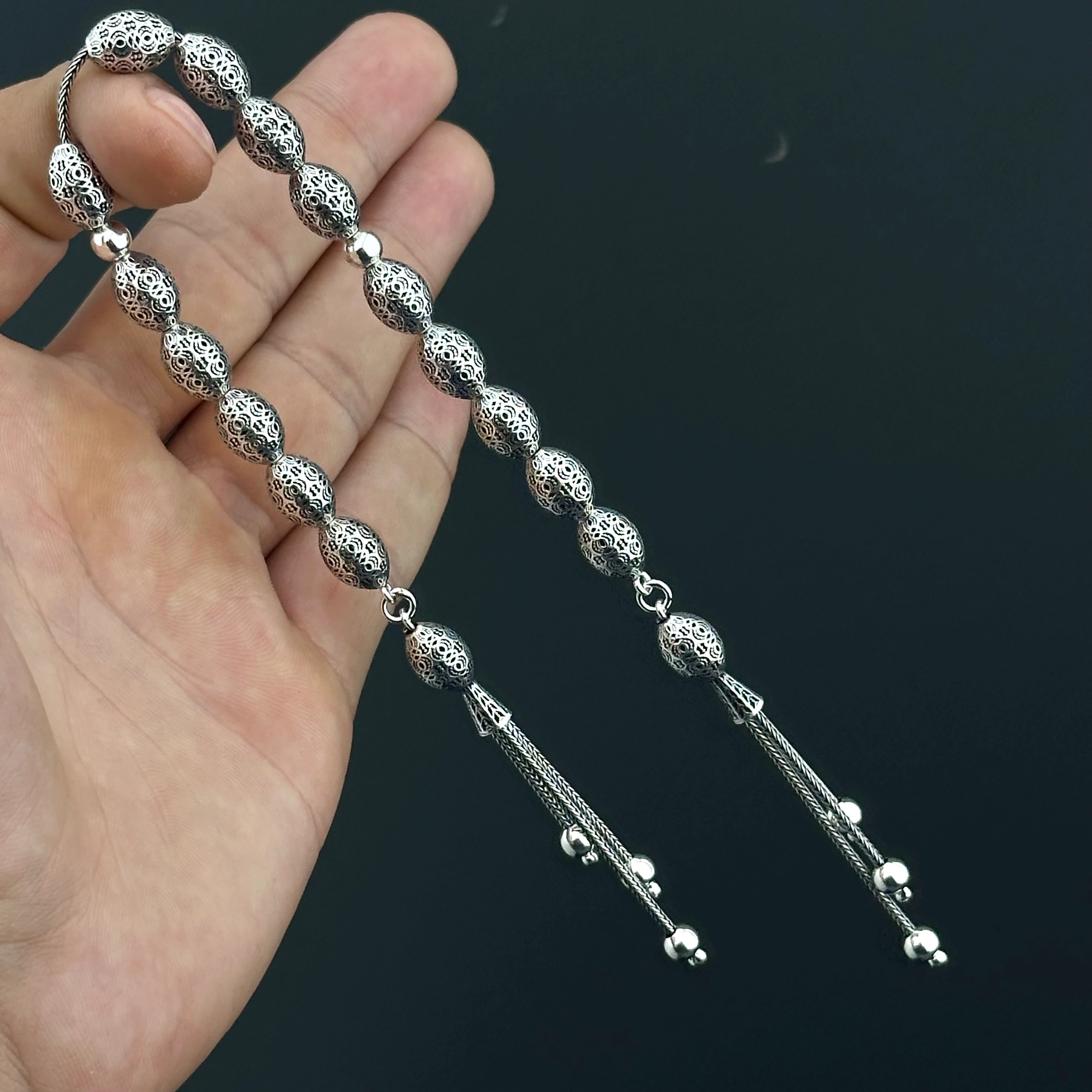 Fizyon İşçiliği İle 925 Ayar Gümüş Zaza Tesbih