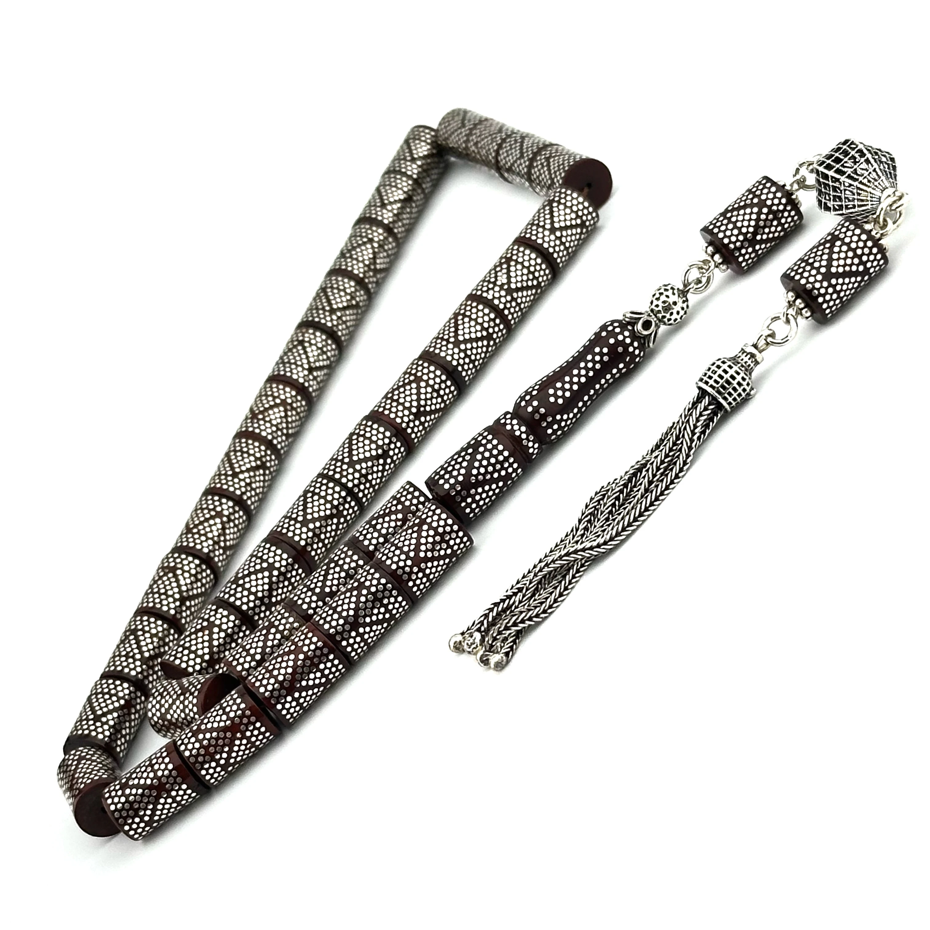 Erzurum Gümüş İşlemeli Kuka Tesbih - Kesme Model 