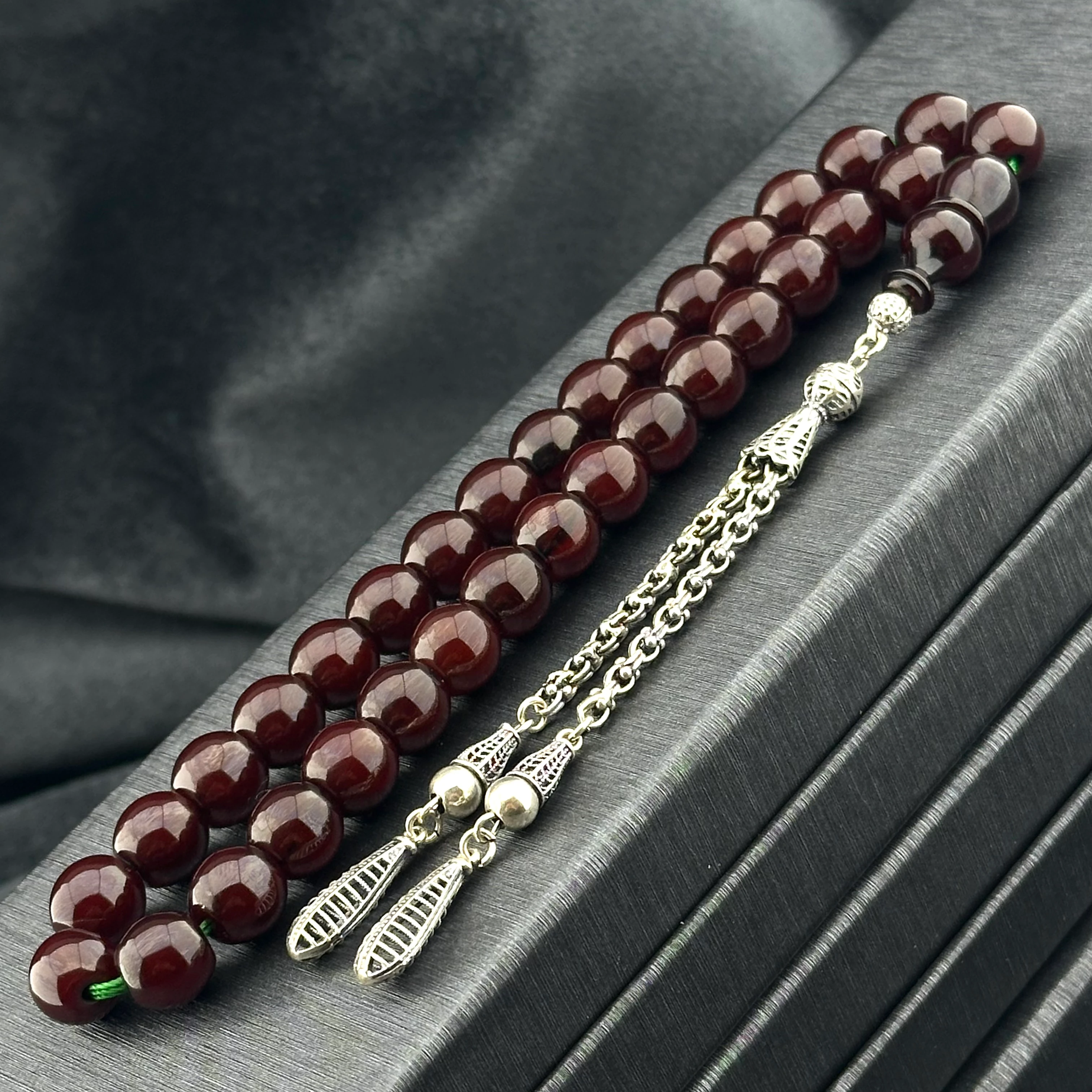 Ağır Gümüş Püsküllü Vişne Sıkma Kehribar 