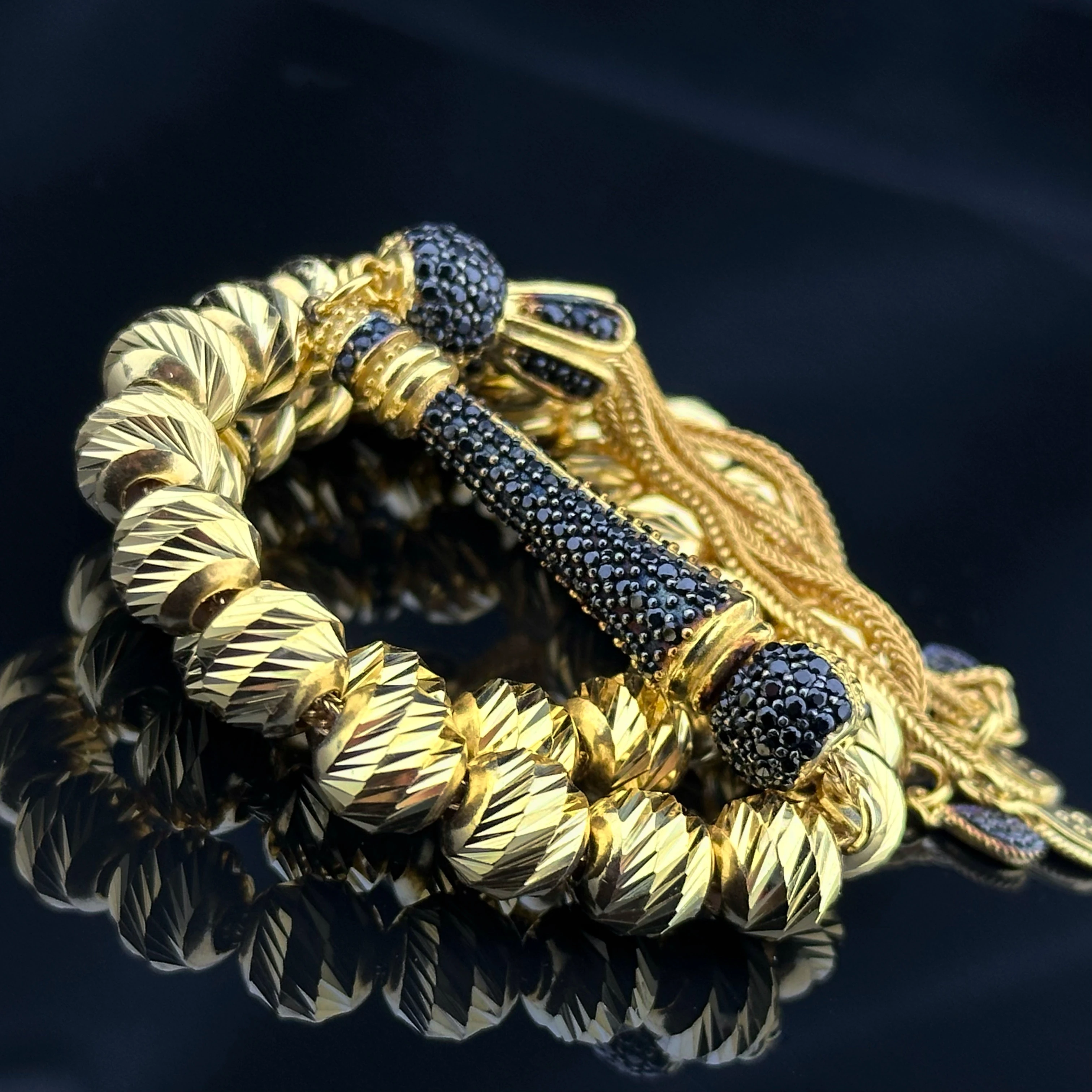 Diamond Class Altın Kaplama Taş Süslemeli 925 Ayar Gümüş Tesbih