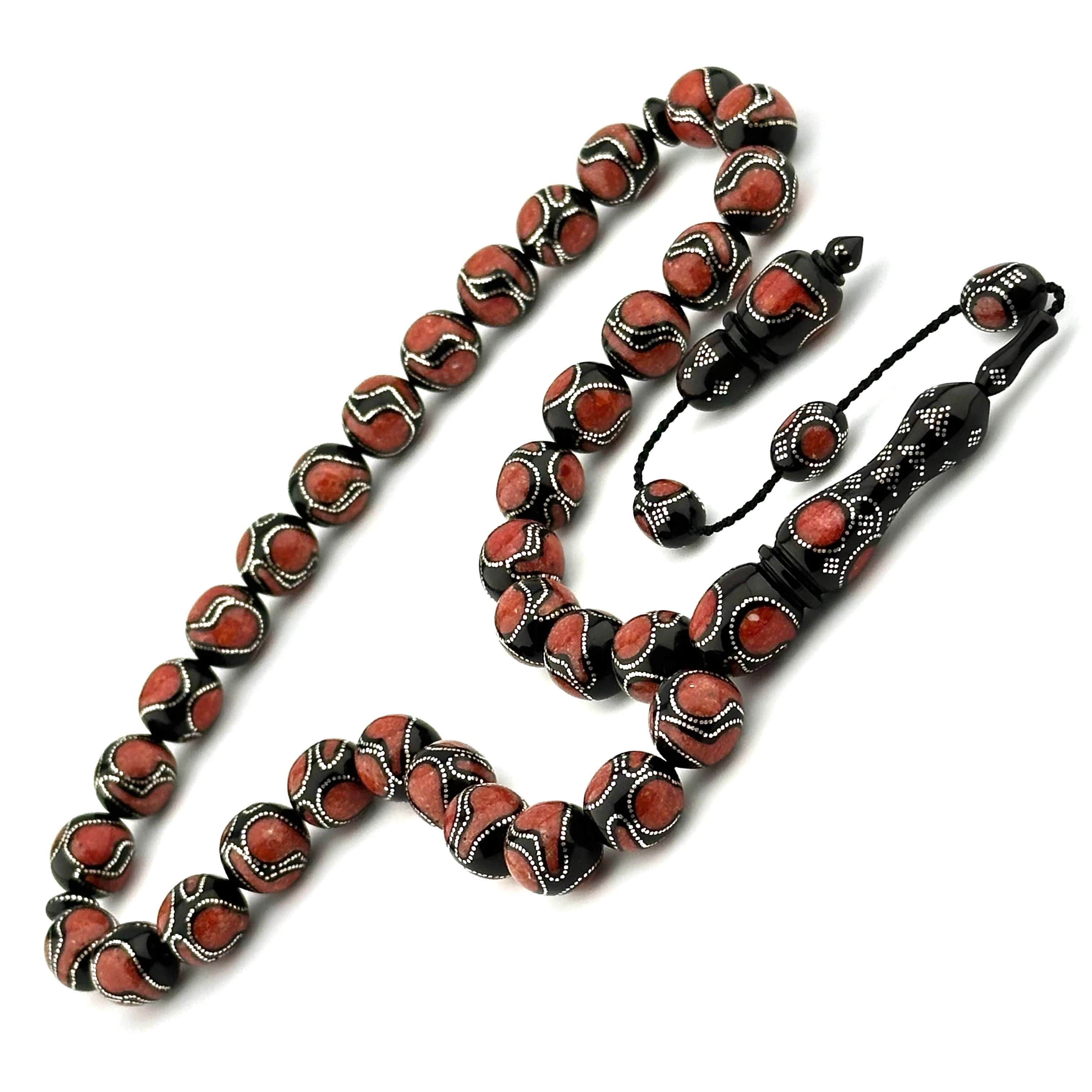 Premium Rosary Mercan Ve Gümüş İşlemeli Kuka Tesbih