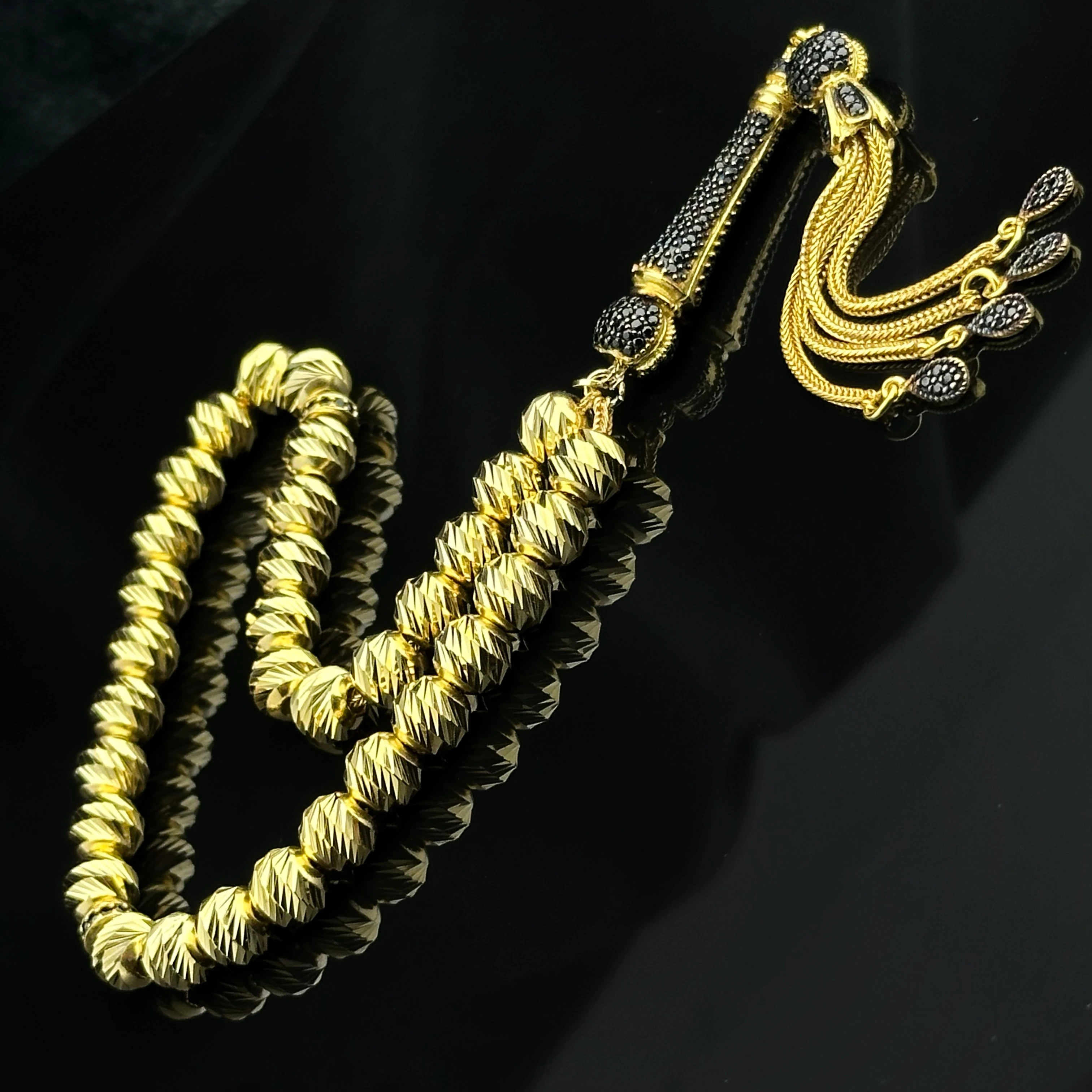 Diamond Class Altın Kaplama Taş Süslemeli 925 Ayar Gümüş Tesbih