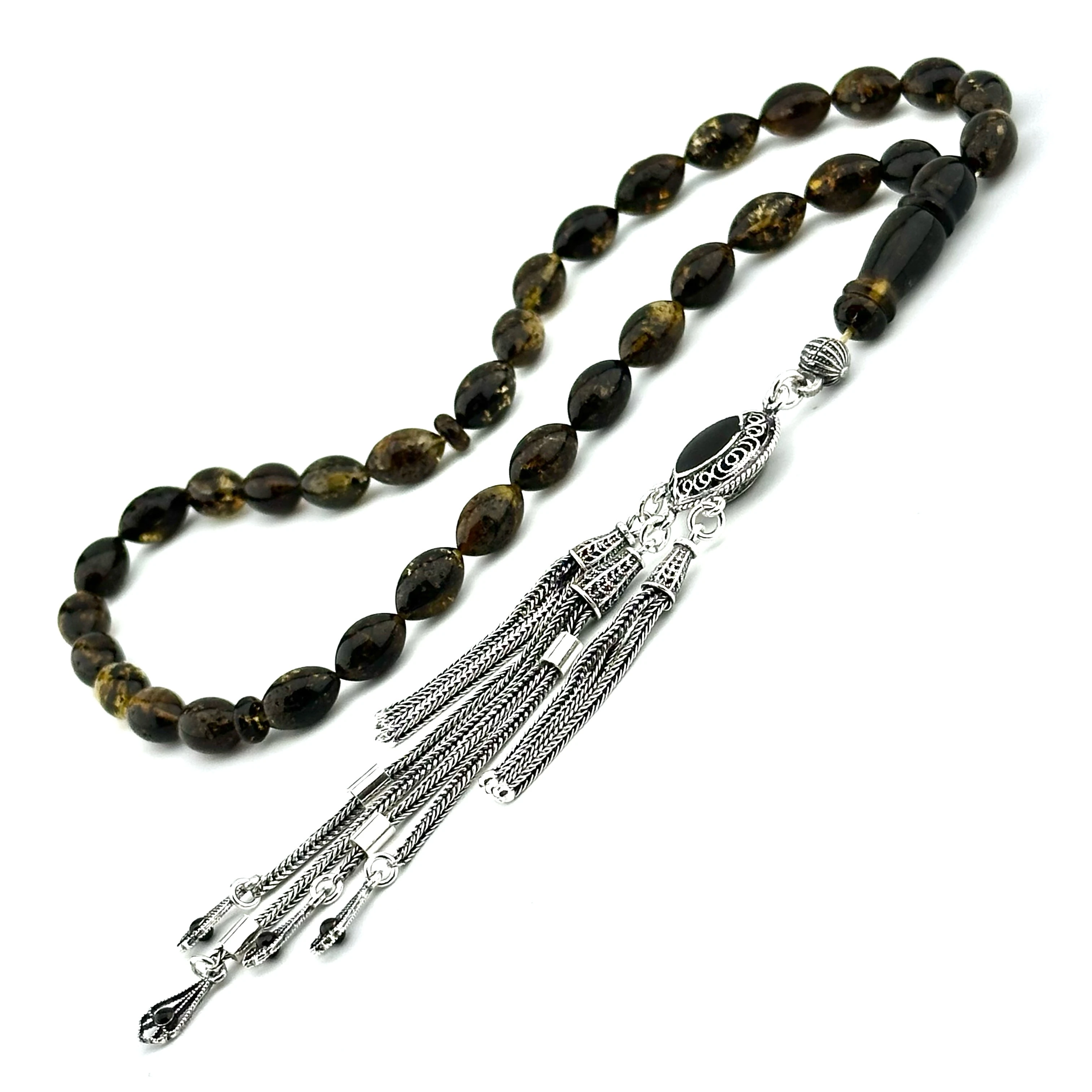 Ağır Gümüşüyle Doğal Fosil Damla Kehribar 