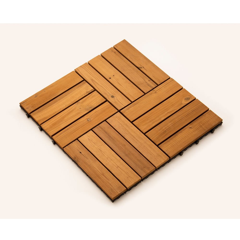 SUNSOE Fin Çamı Balkon Bahçe Ahşap Yer Döşemesi Karo Deck 30x30 cm - 1 Adet (0,09m2)