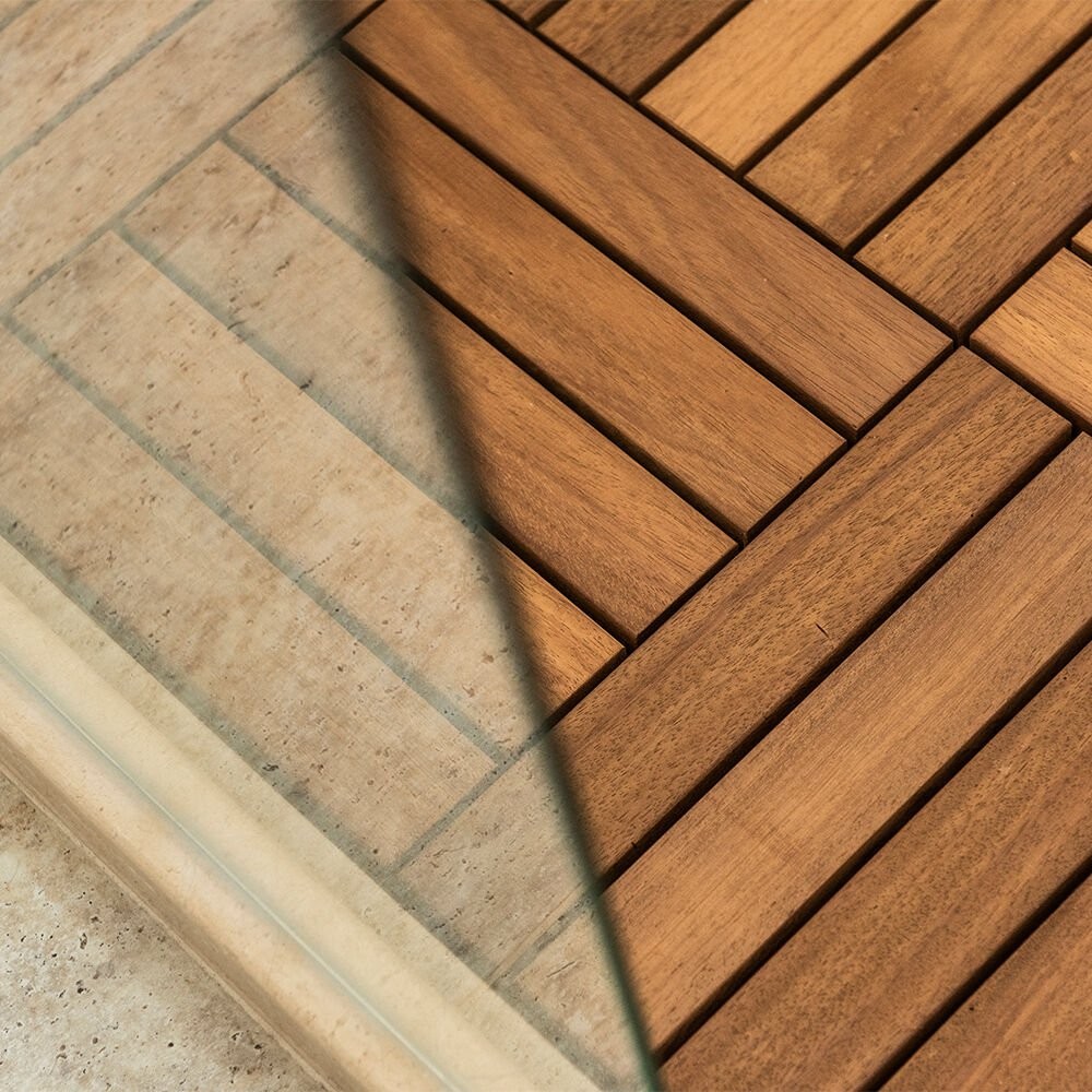 SUNSOE İroko Ağacı Balkon Bahçe Ahşap Yer Döşemesi Karo Deck 30x30 cm – 1 Adet (0,09m2)