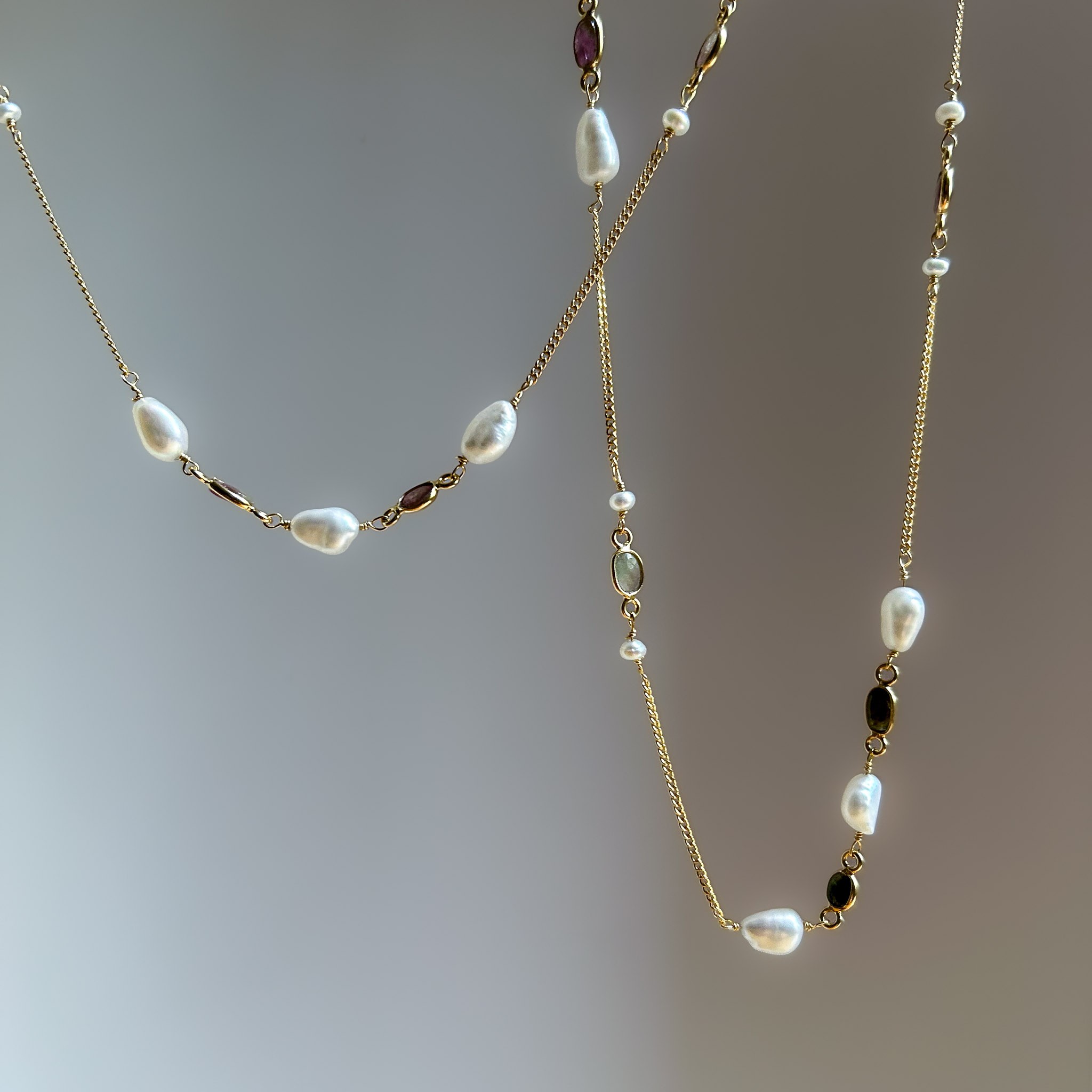 Tourmaline and Pearl Long Necklace