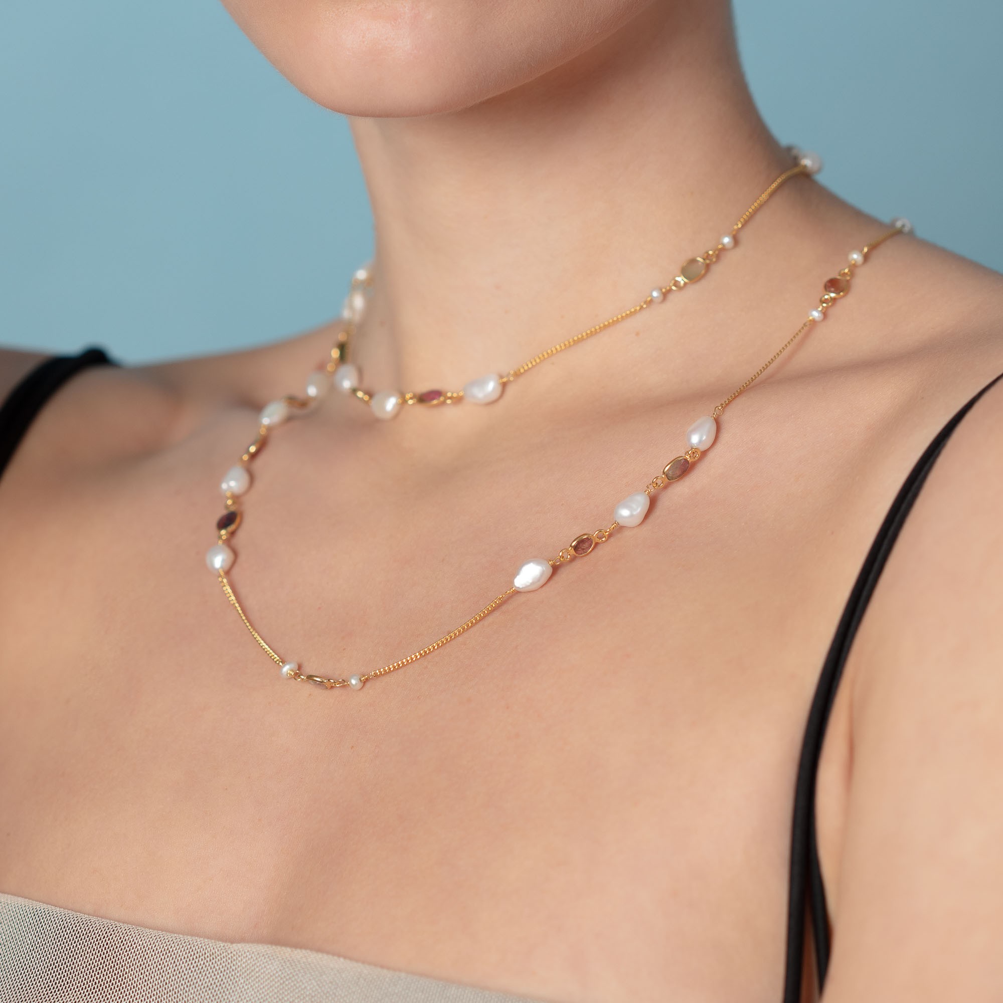 Tourmaline and Pearl Long Necklace