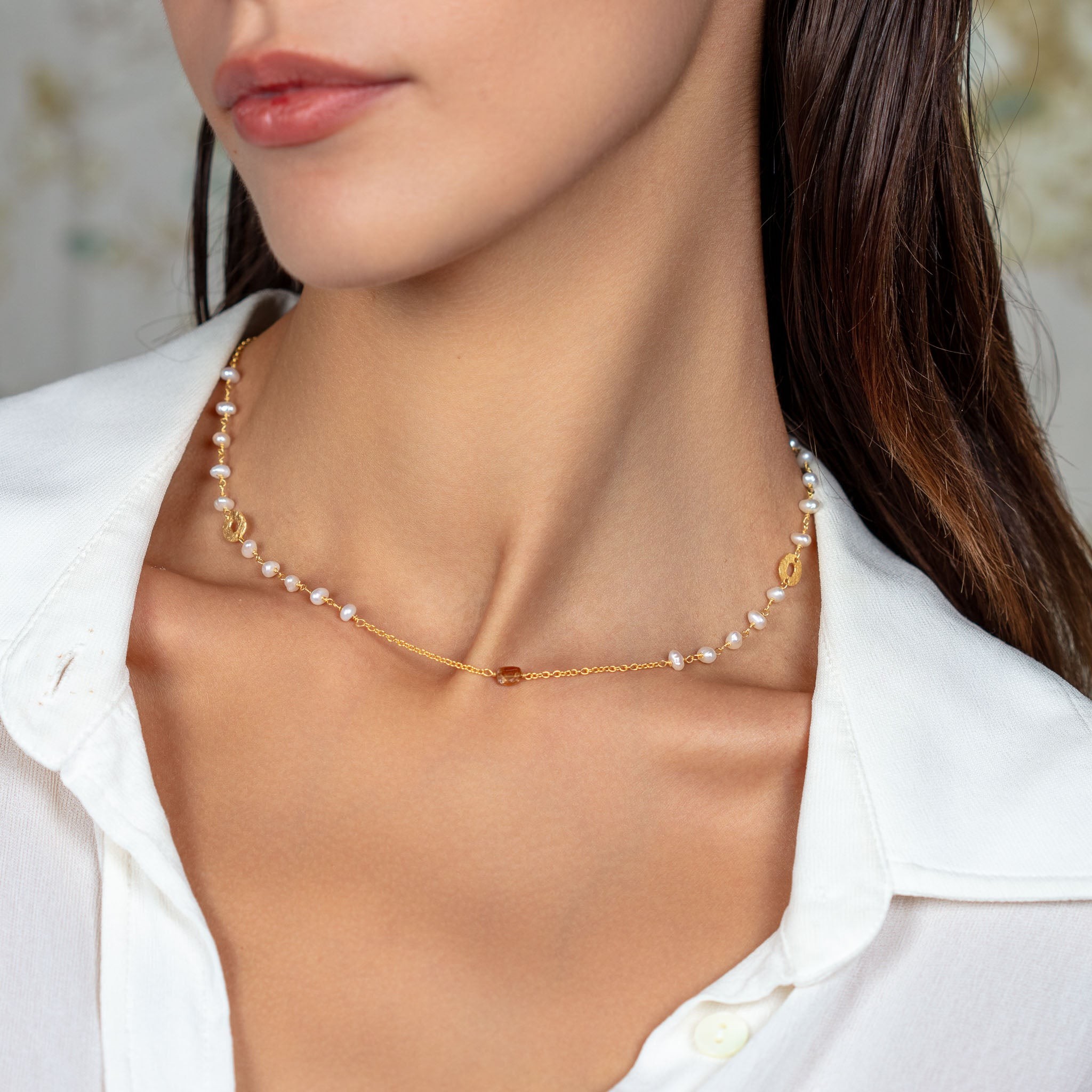 Tourmaline & Pearl Chain Necklace