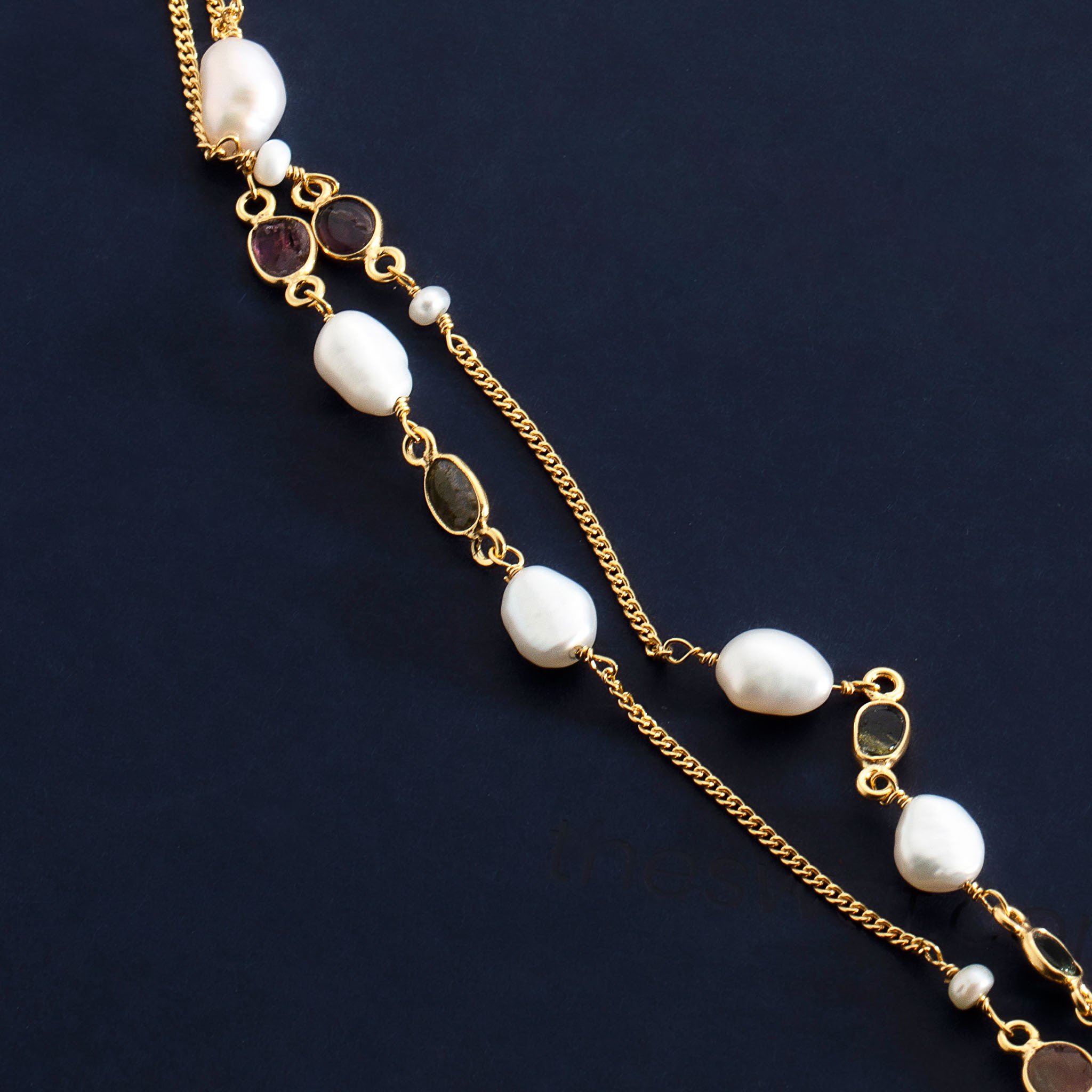 Tourmaline and Pearl Long Necklace