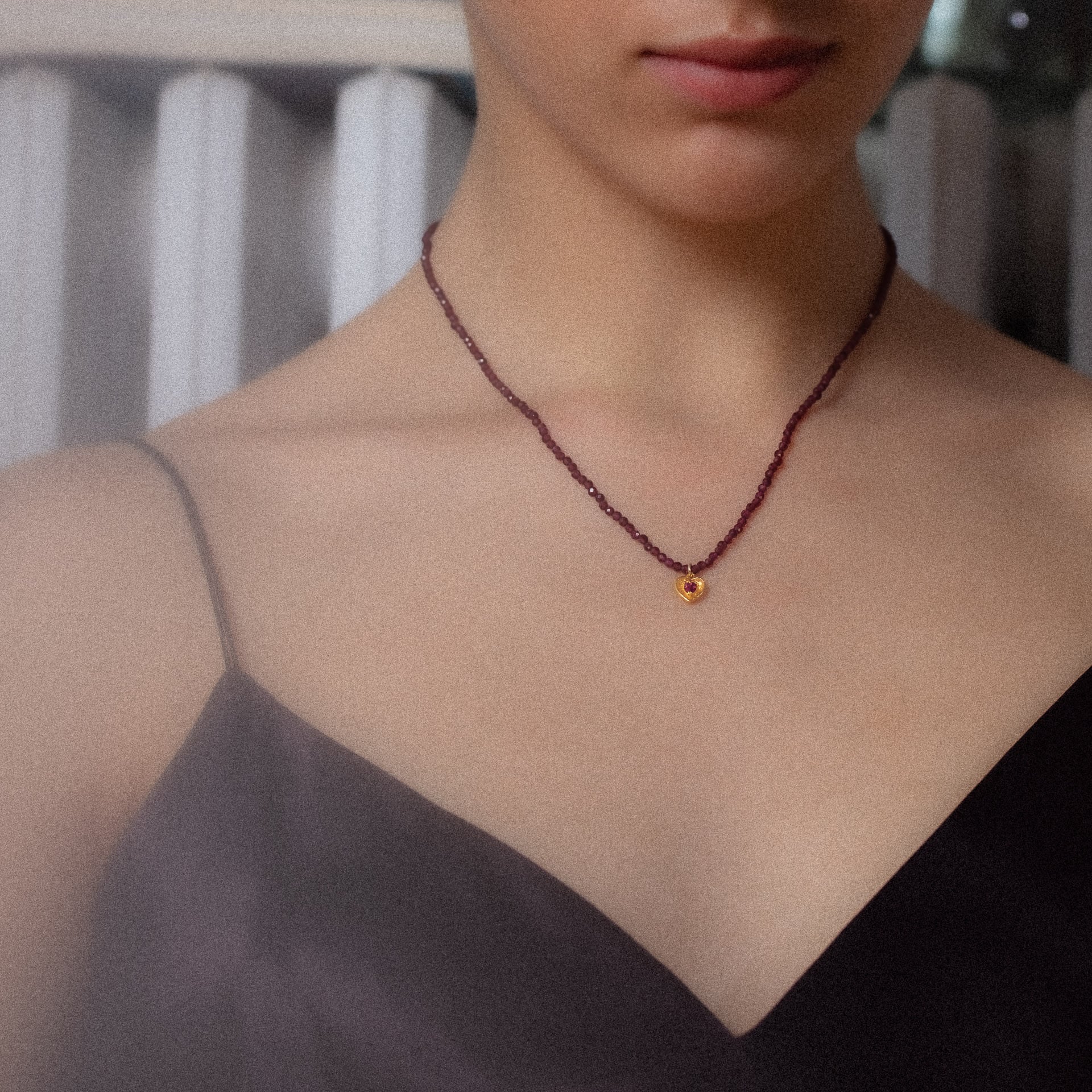 Garnet Heart Choker