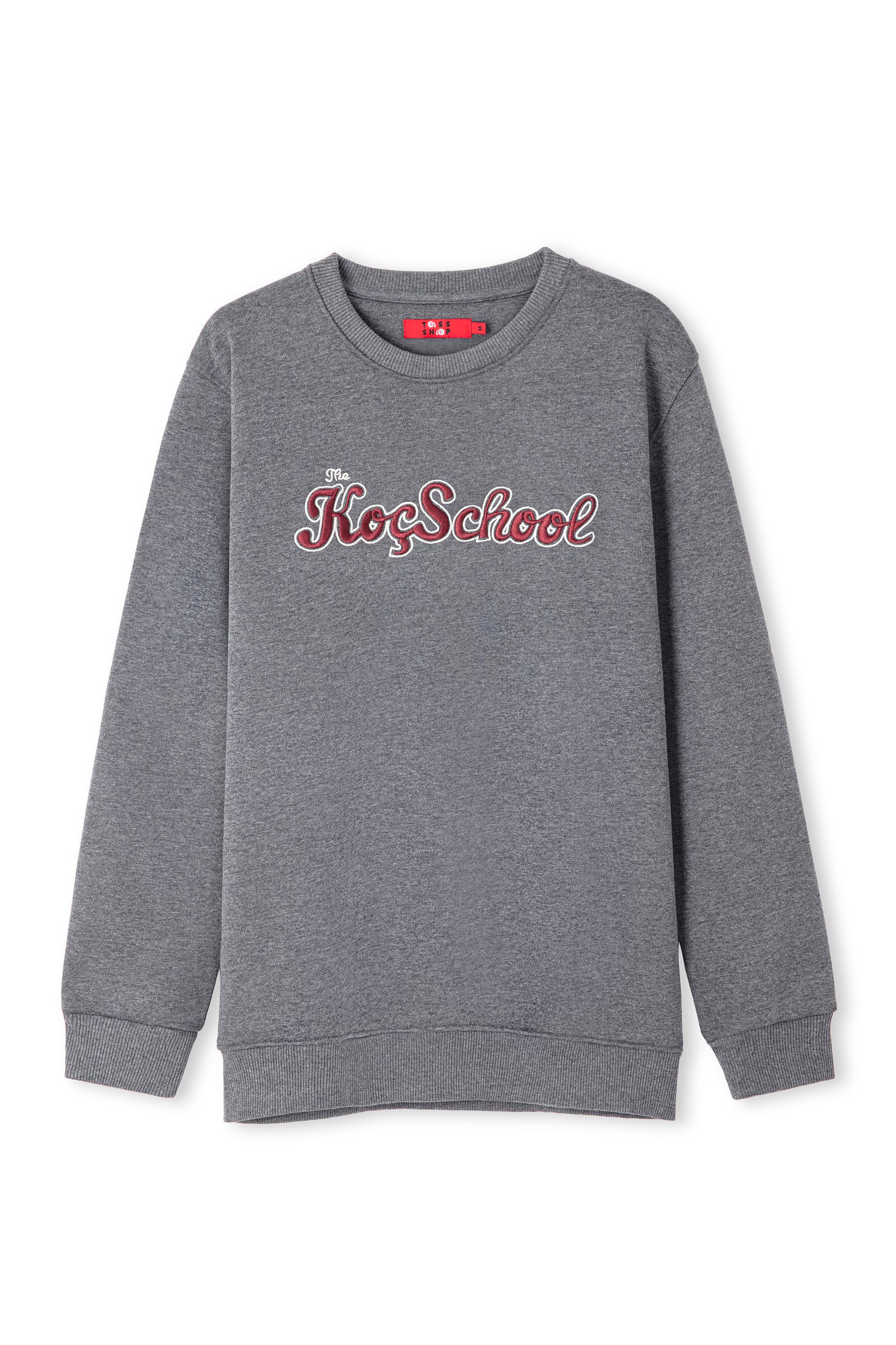 Gri - Bordo Nakışlı Sweatshirt