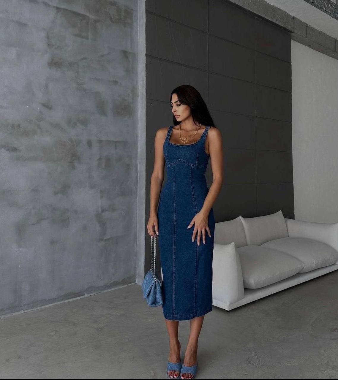 Yırtmaçlı Uzun Denim Elbise GLM-340