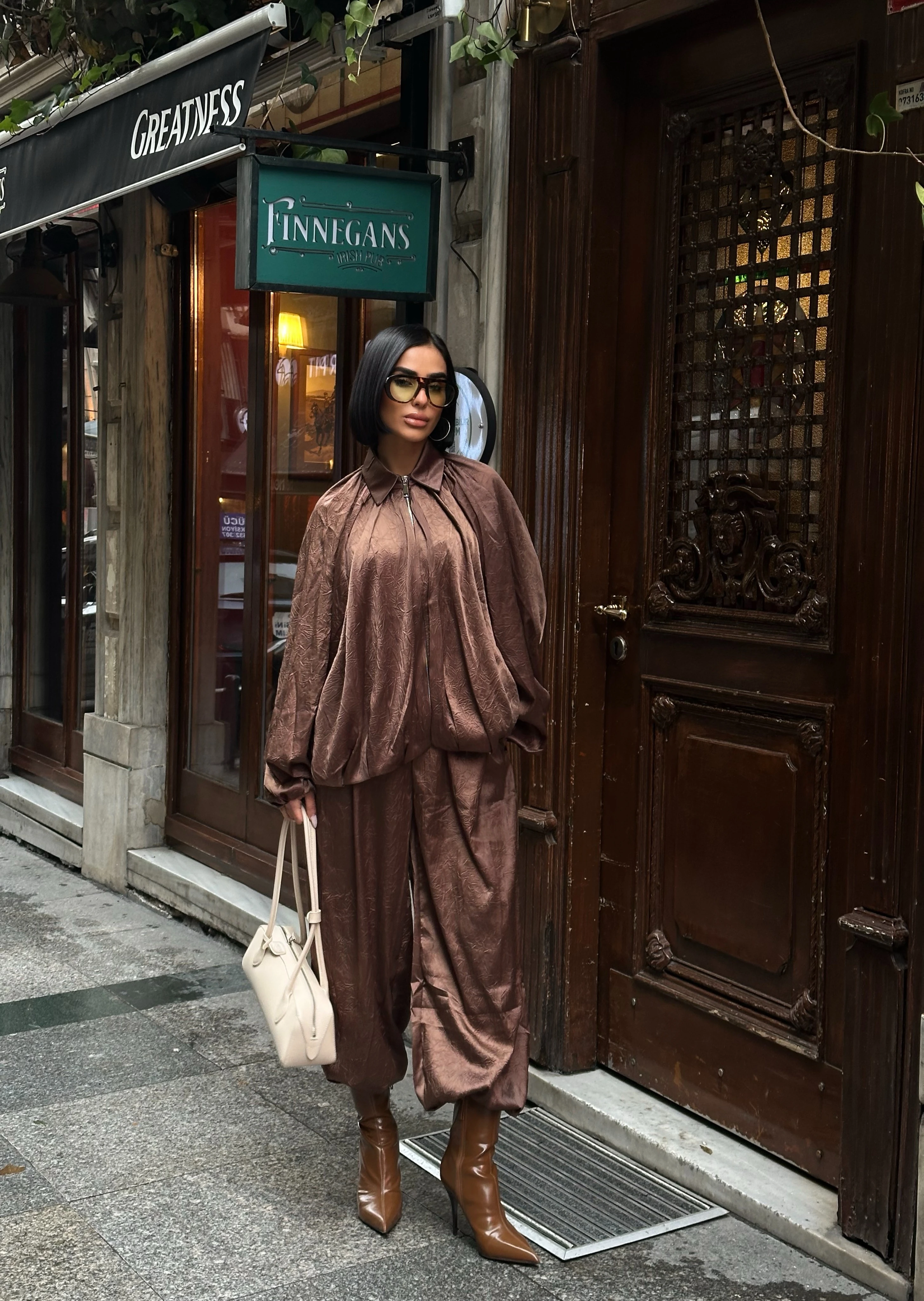 Parlak Dokulu Saten Oversize Takım GLM-633