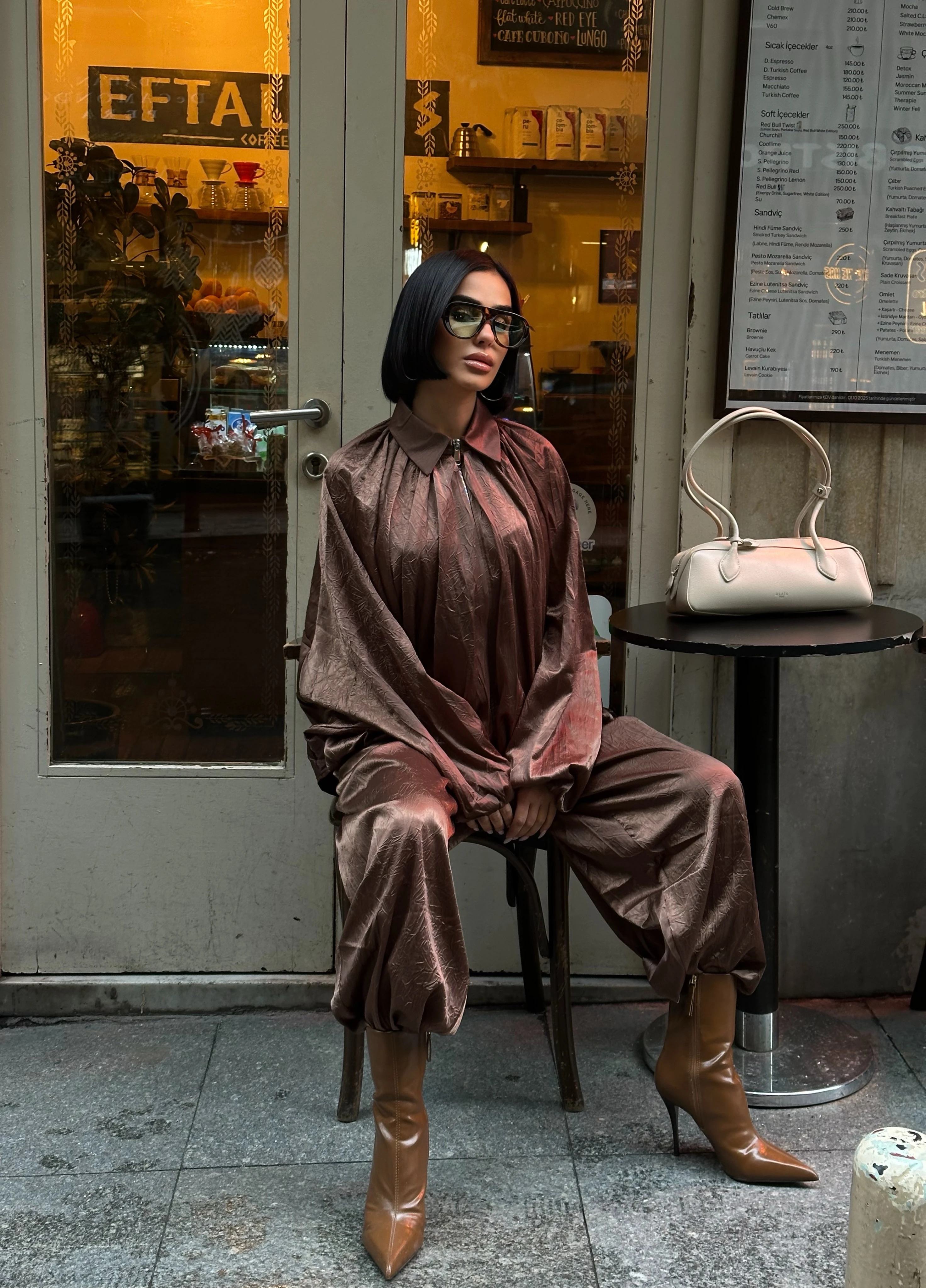 Parlak Dokulu Saten Oversize Takım GLM-633