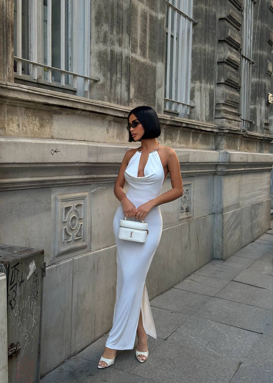 Aksesuar Detay Göğüs Dekolteli Elbise GLM-608