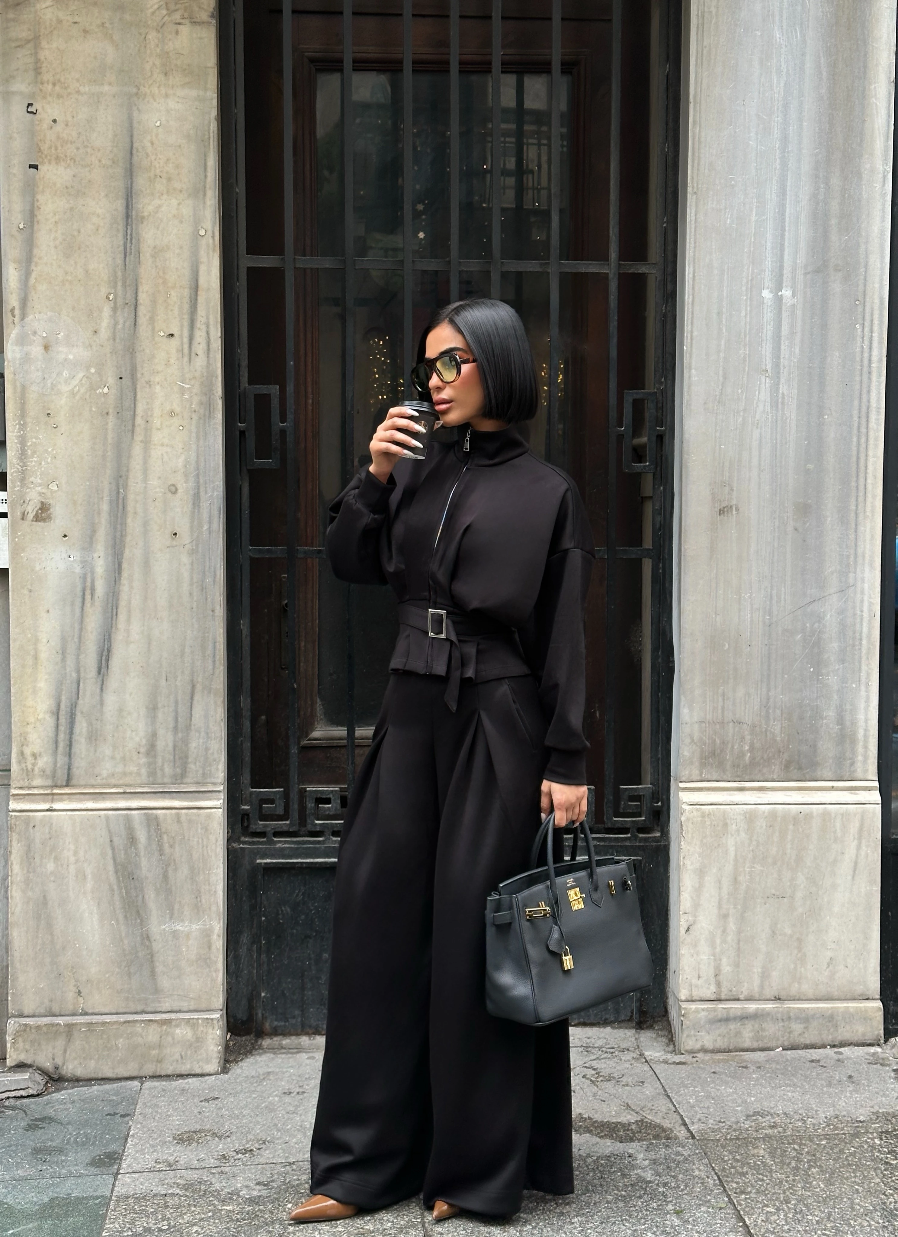 Kuşak Kemer Detaylı Bol Paça Oyş Takım GLM-629