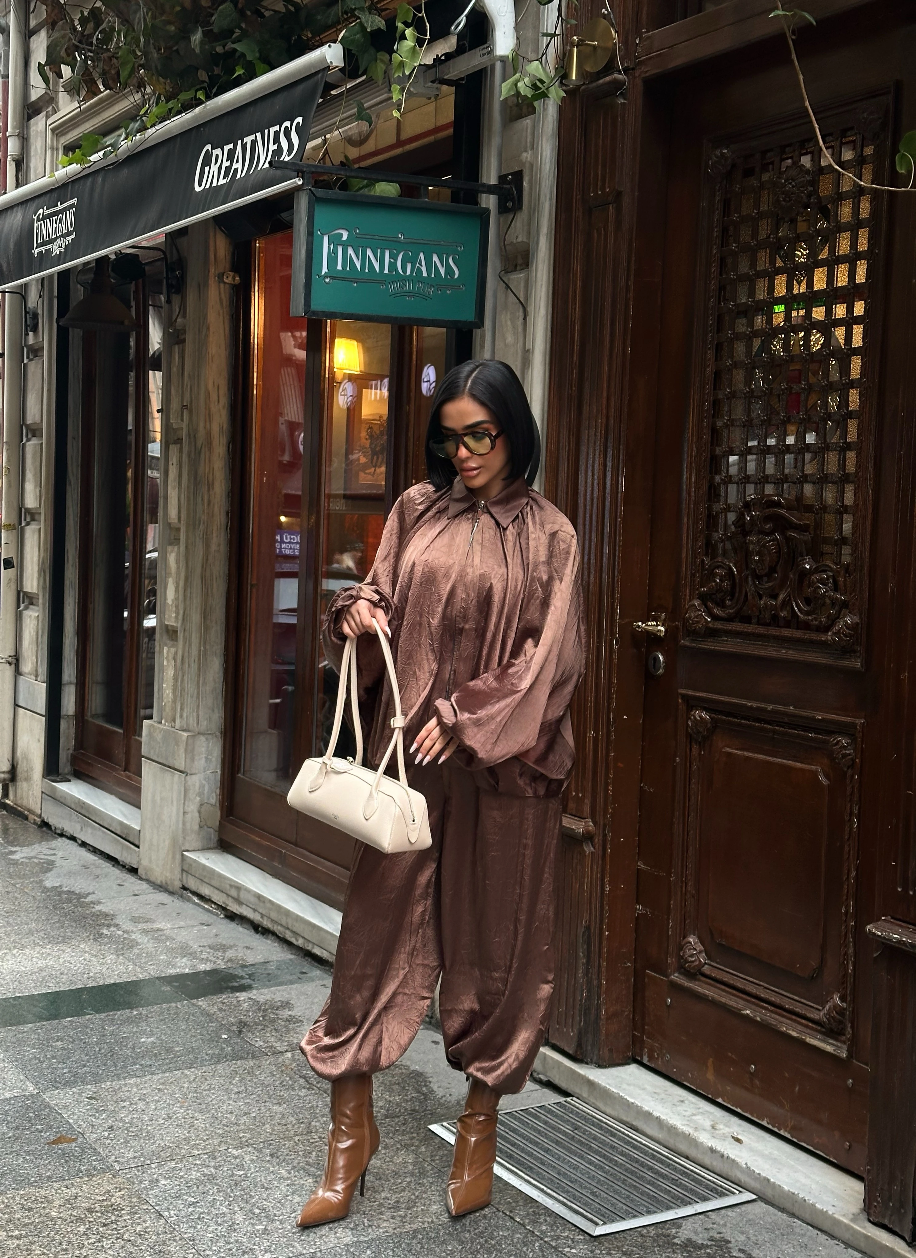 Parlak Dokulu Saten Oversize Takım GLM-633