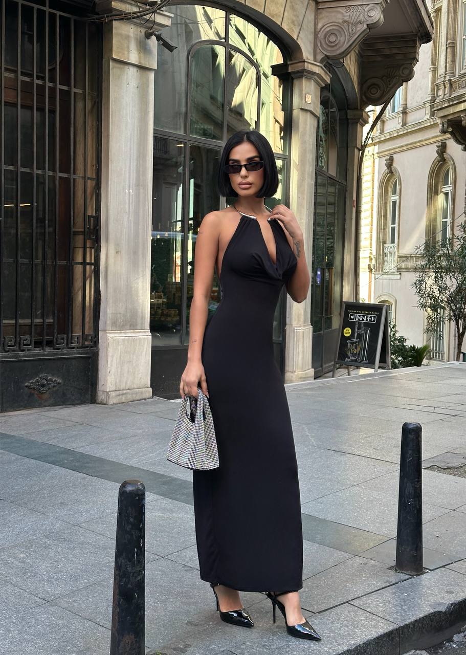 Aksesuar Detay Göğüs Dekolteli Elbise GLM-607