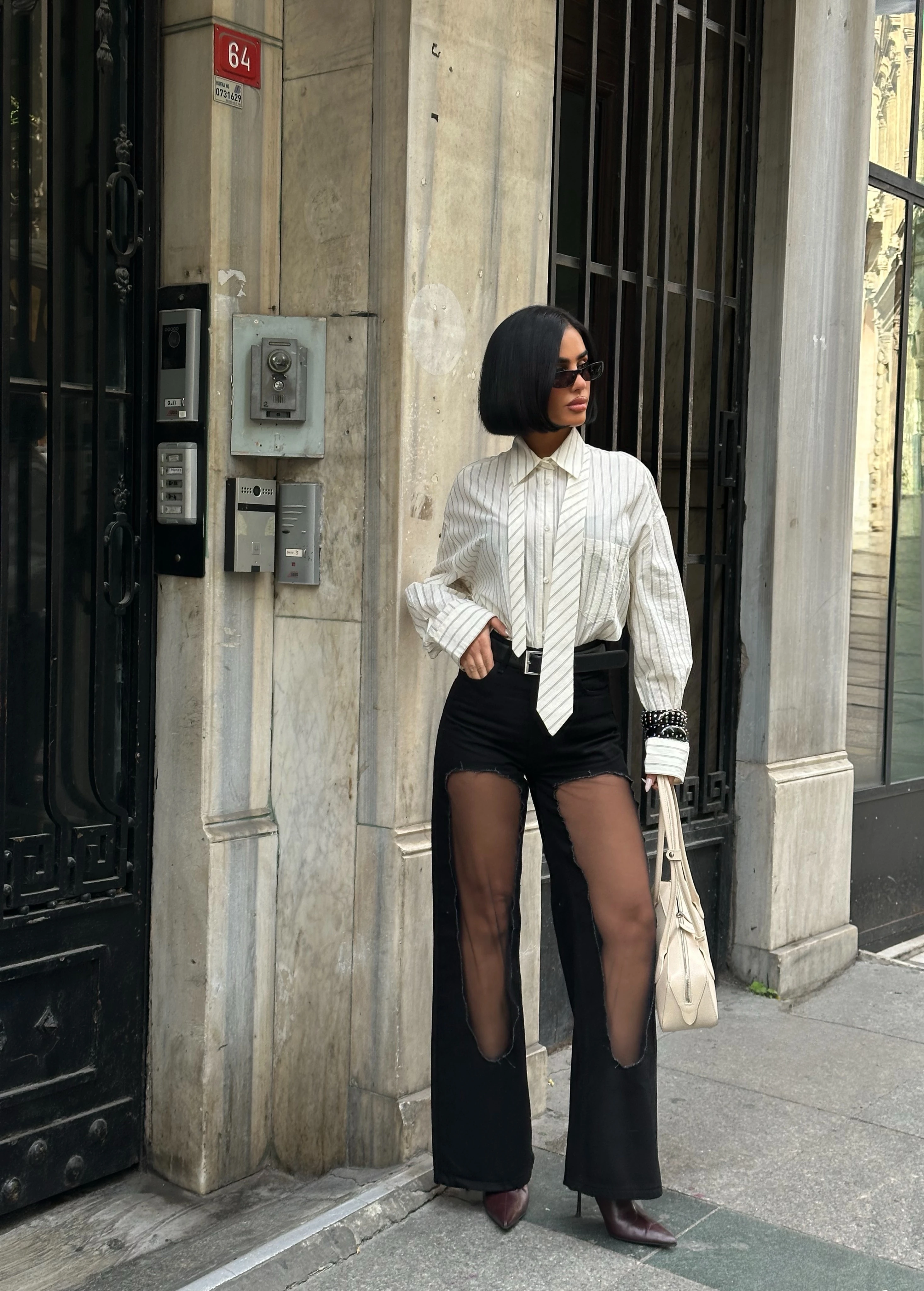 Transparan Detay Siyah Palazzo Jean GLM-320