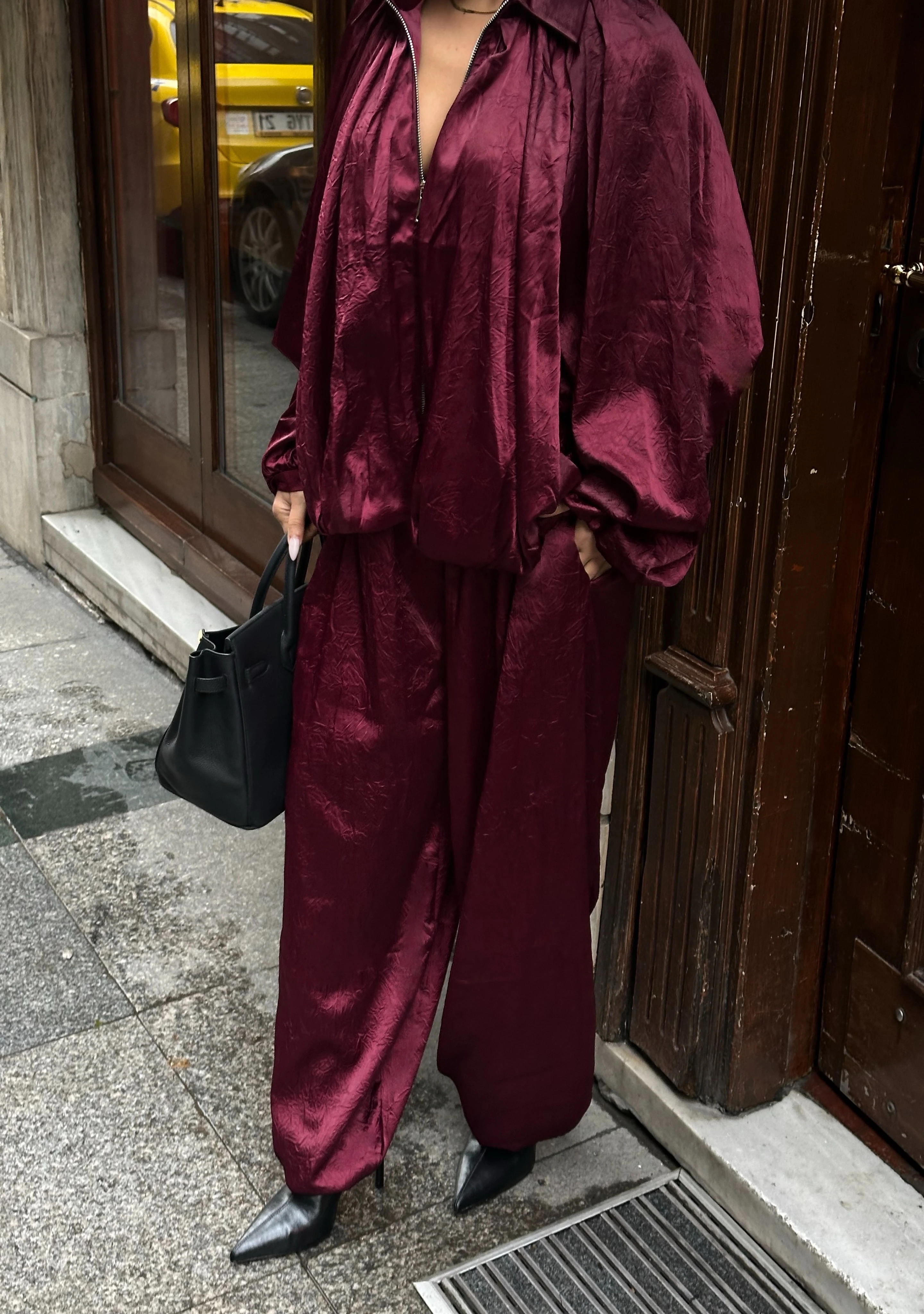 Parlak Dokulu Saten Oversize Takım GLM-634